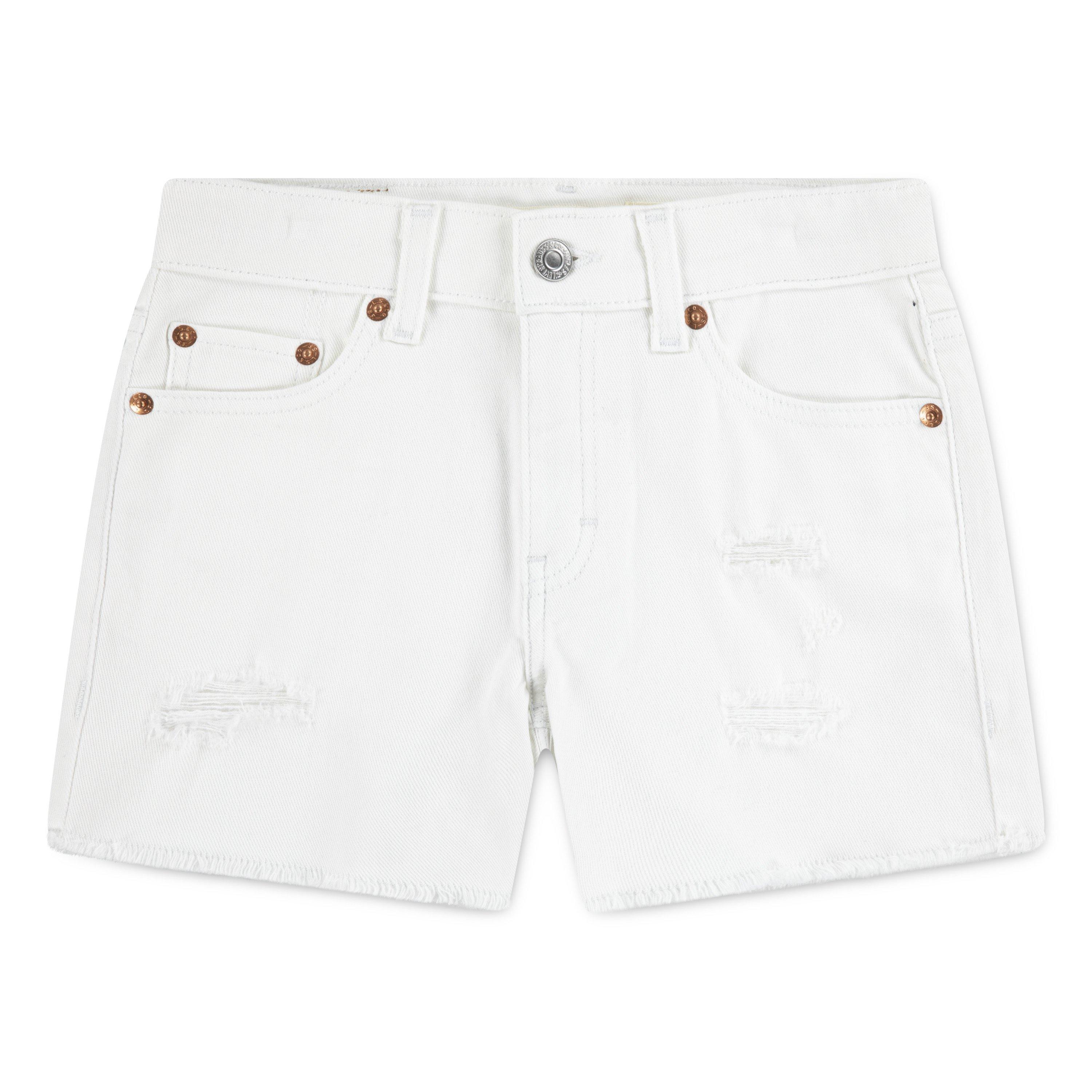 Levi's Girlfriend Fit Distressed Big Girls' White Wash Denim Shorty Shorts