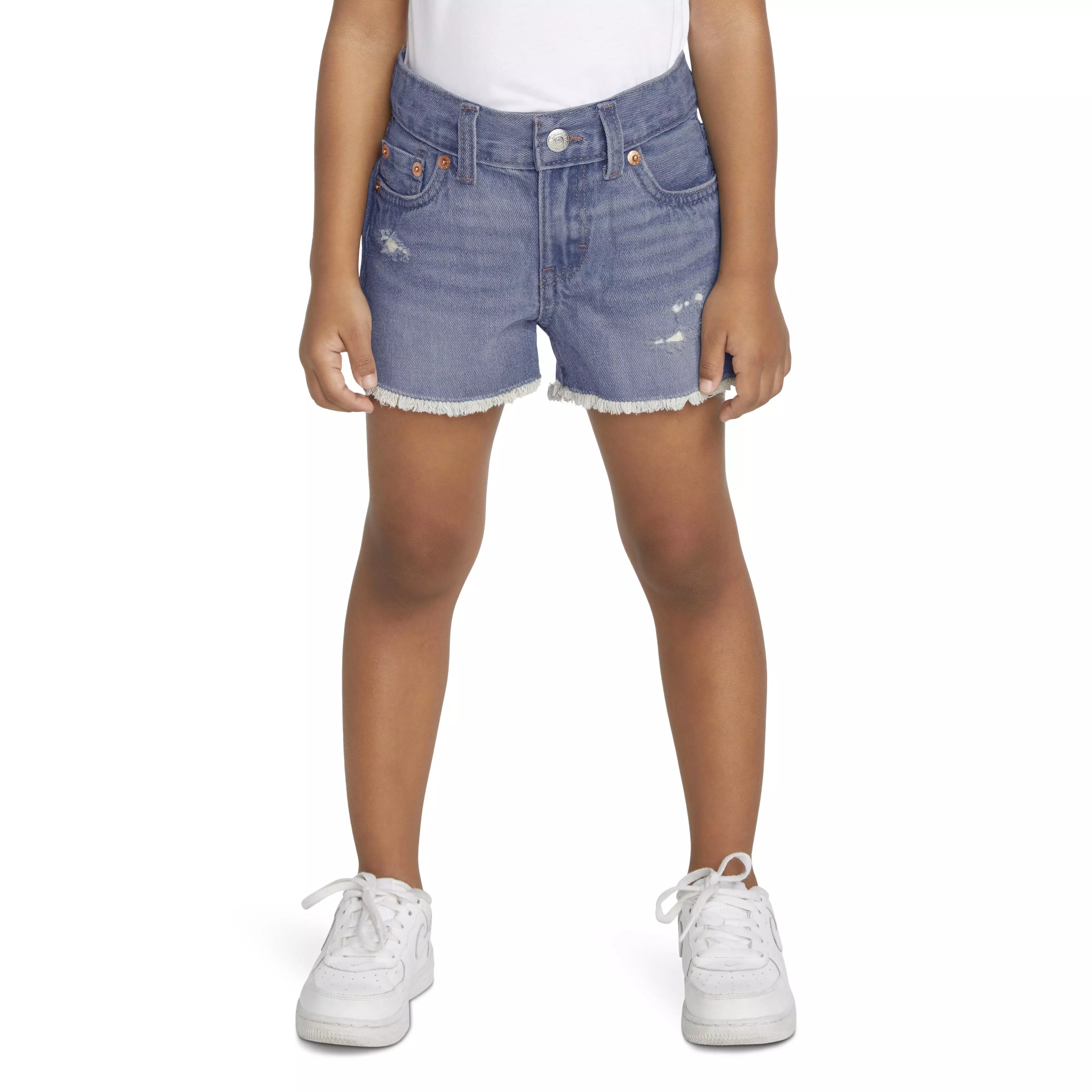 Levi's Toddler Girls' Girlfriend Fit Light Wash Distressed Denim Shorty Shorts - AS SHOWN