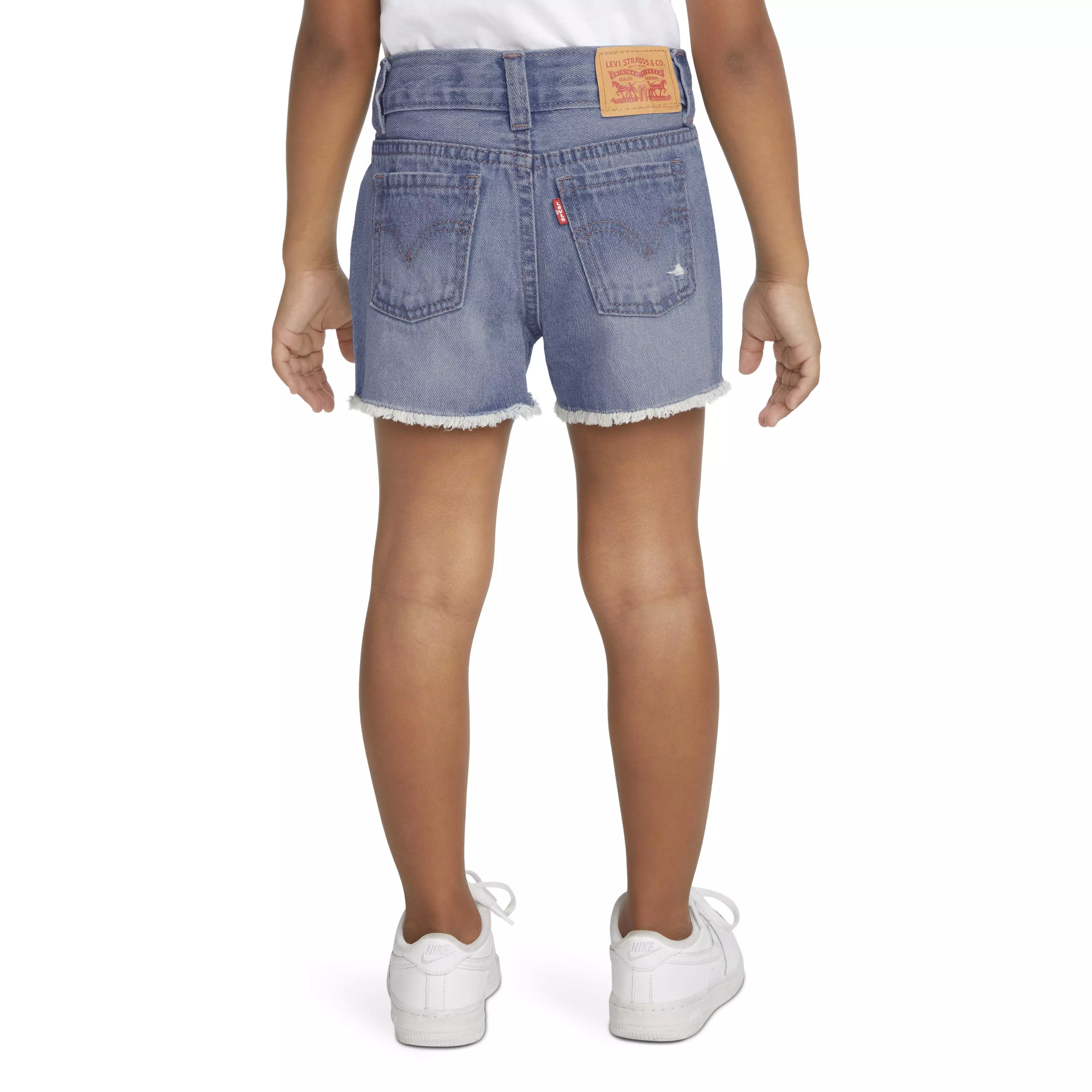 Levi's Toddler Girls' Girlfriend Fit Light Wash Distressed Denim Shorty Shorts - AS SHOWN