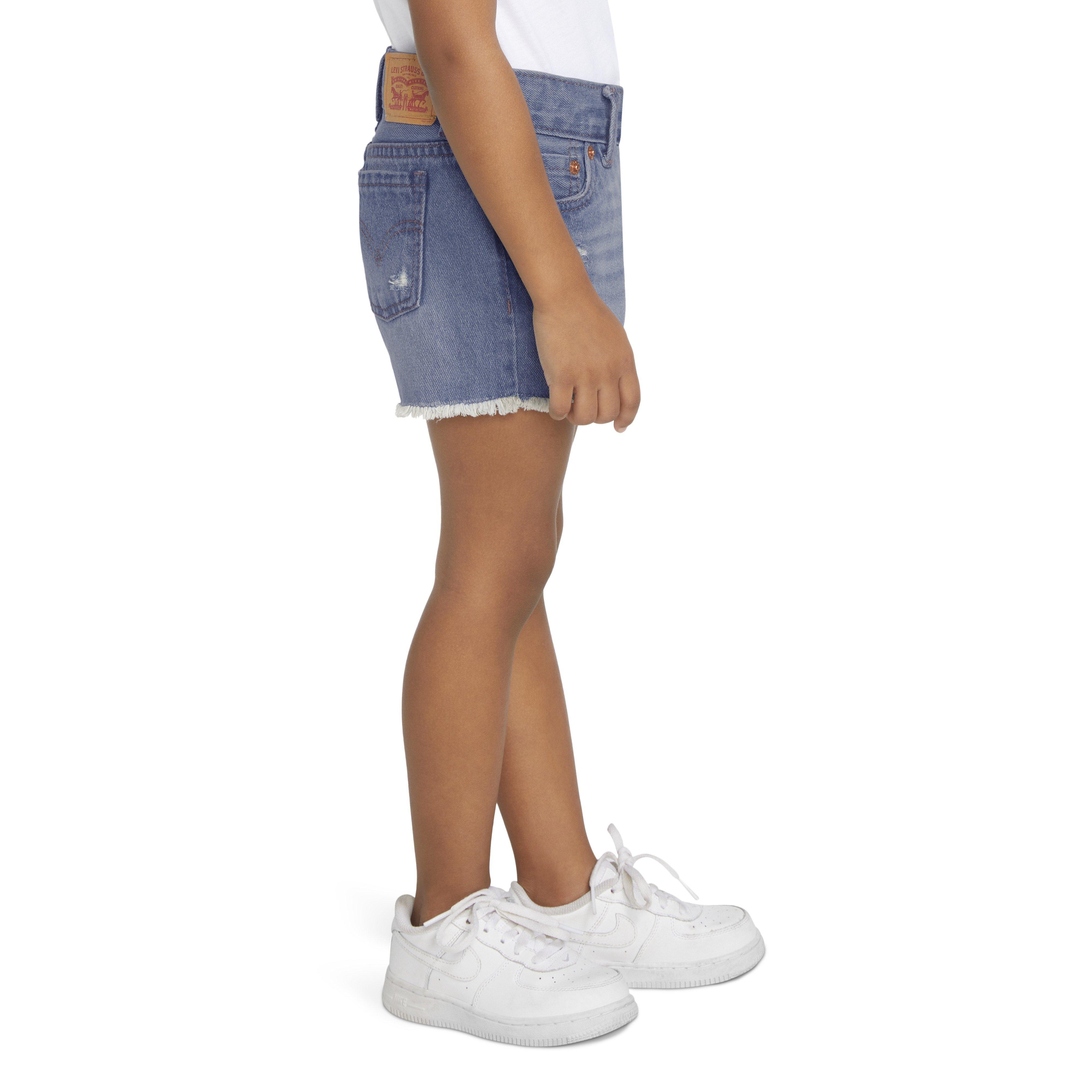 Levi's Girlfriend Fit Distressed Toddler Girls' Light Wash Denim Shorty Shorts