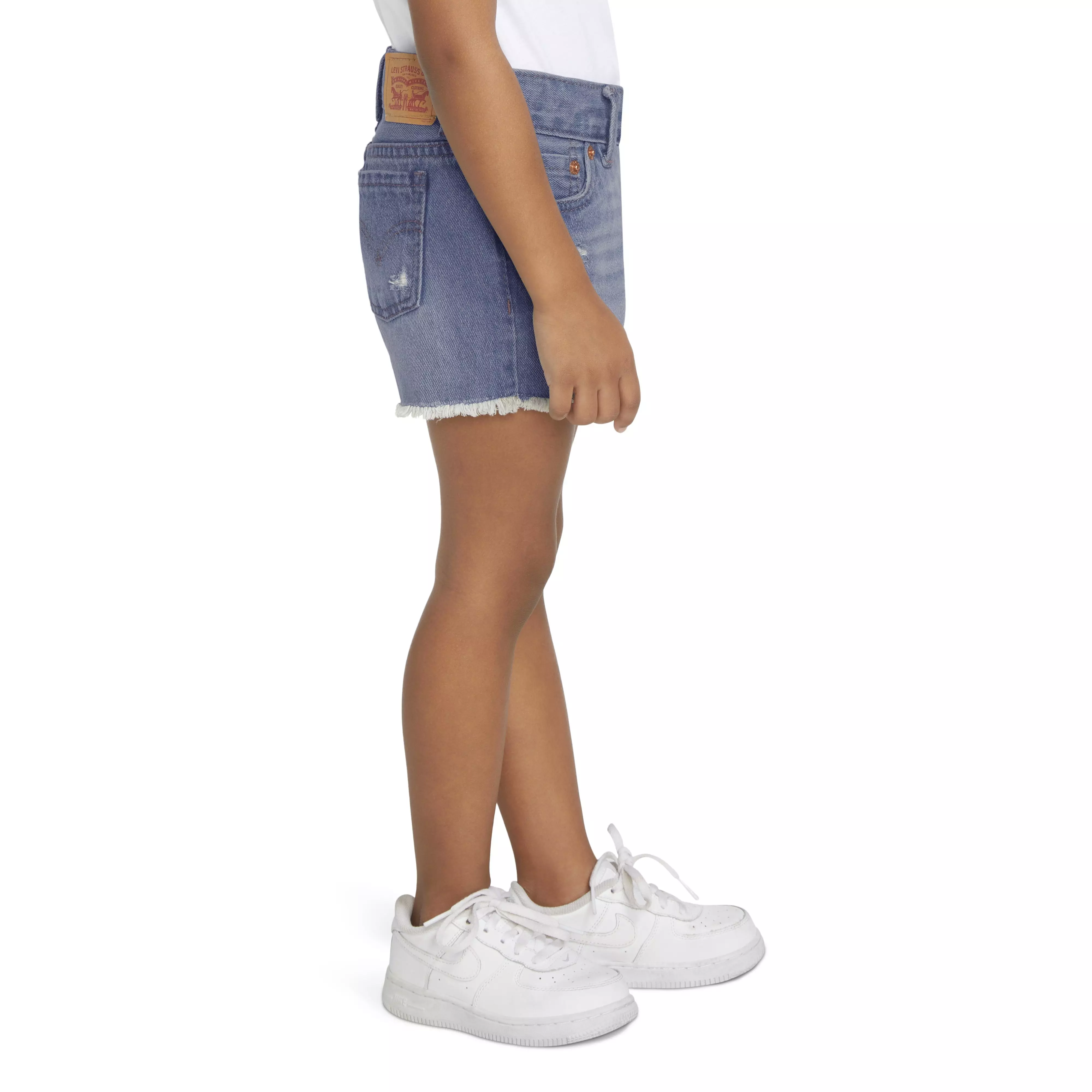Levi's Toddler Girls' Girlfriend Fit Light Wash Distressed Denim Shorty Shorts - AS SHOWN