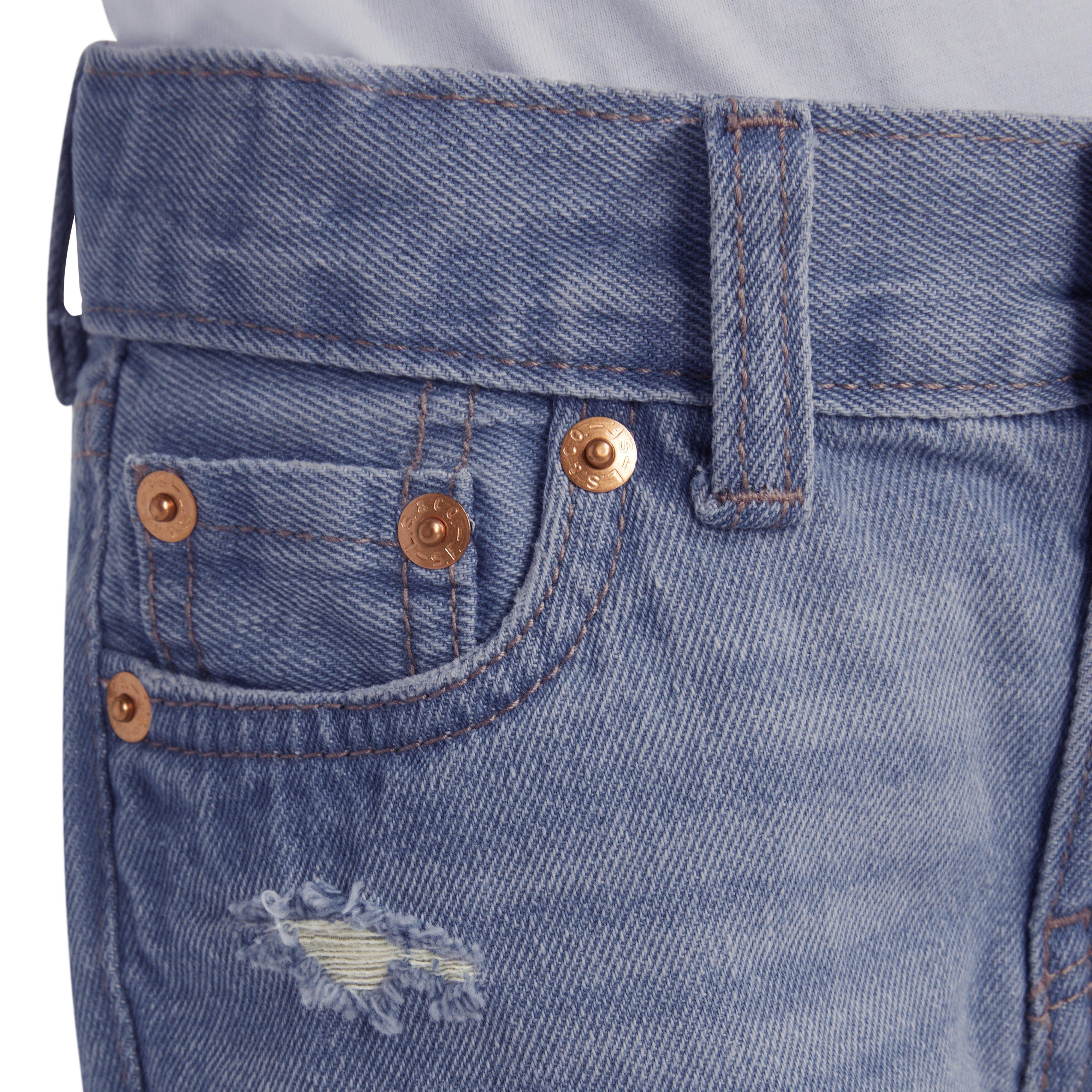 Levi's Girlfriend Fit Distressed Toddler Girls' Light Wash Denim Shorty Shorts