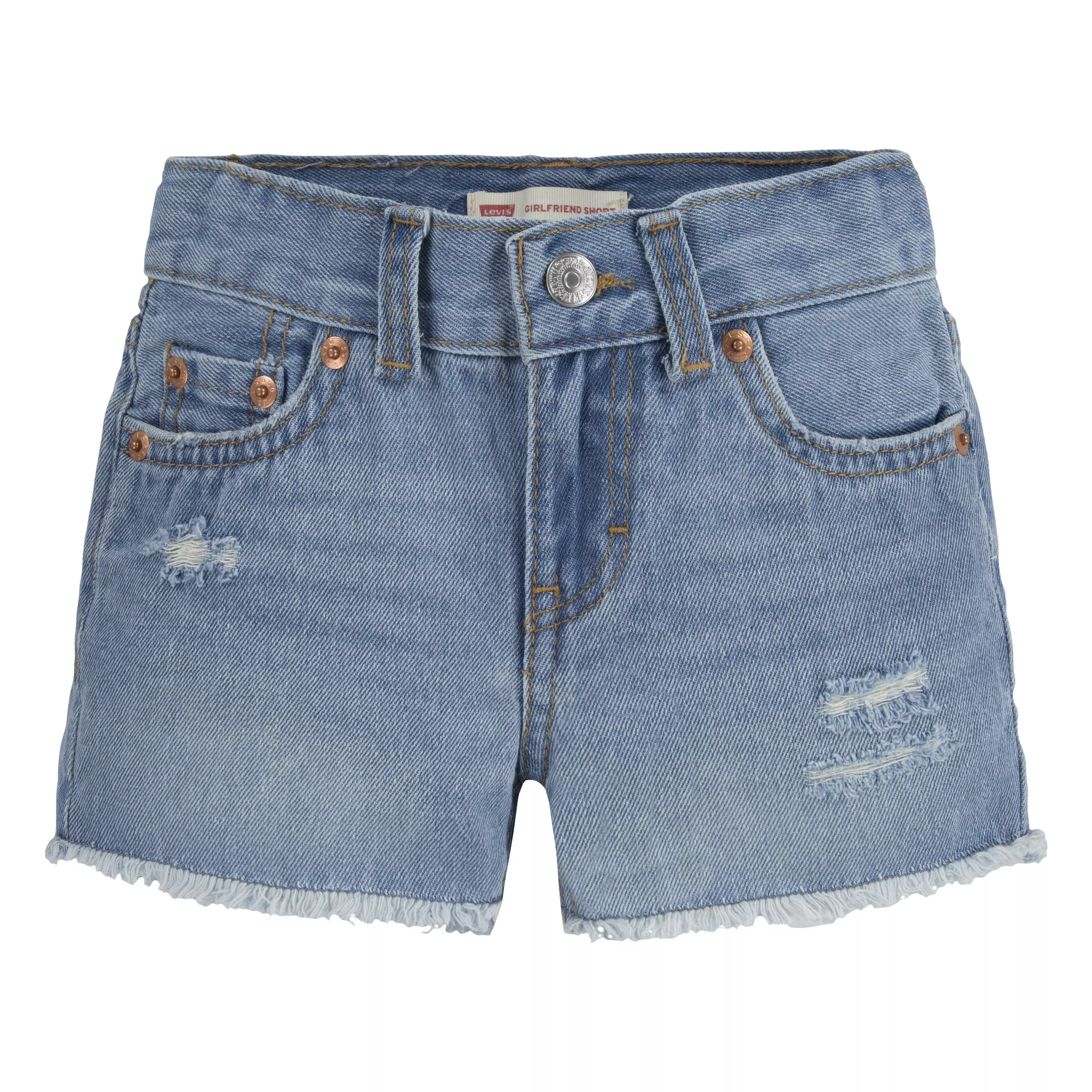 Levi's Toddler Girls' Girlfriend Fit Light Wash Distressed Denim Shorty Shorts - AS SHOWN