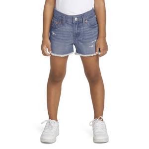 Levi's Toddler Girls' Girlfriend Fit Light Wash Distressed Denim Shorty Shorts