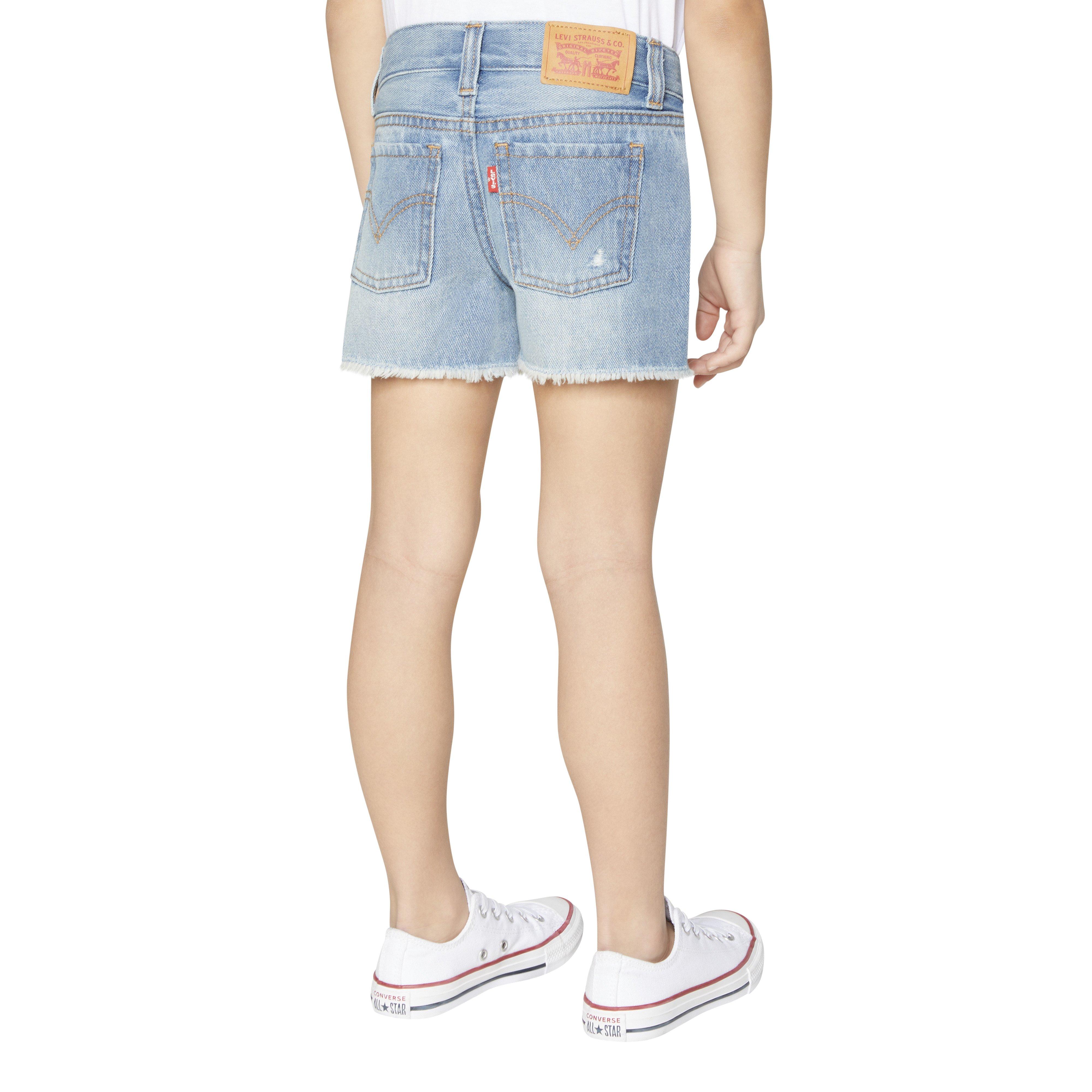 Levi's Girlfriend Fit Distressed Little Girls' Light Wash Denim Shorty Shorts
