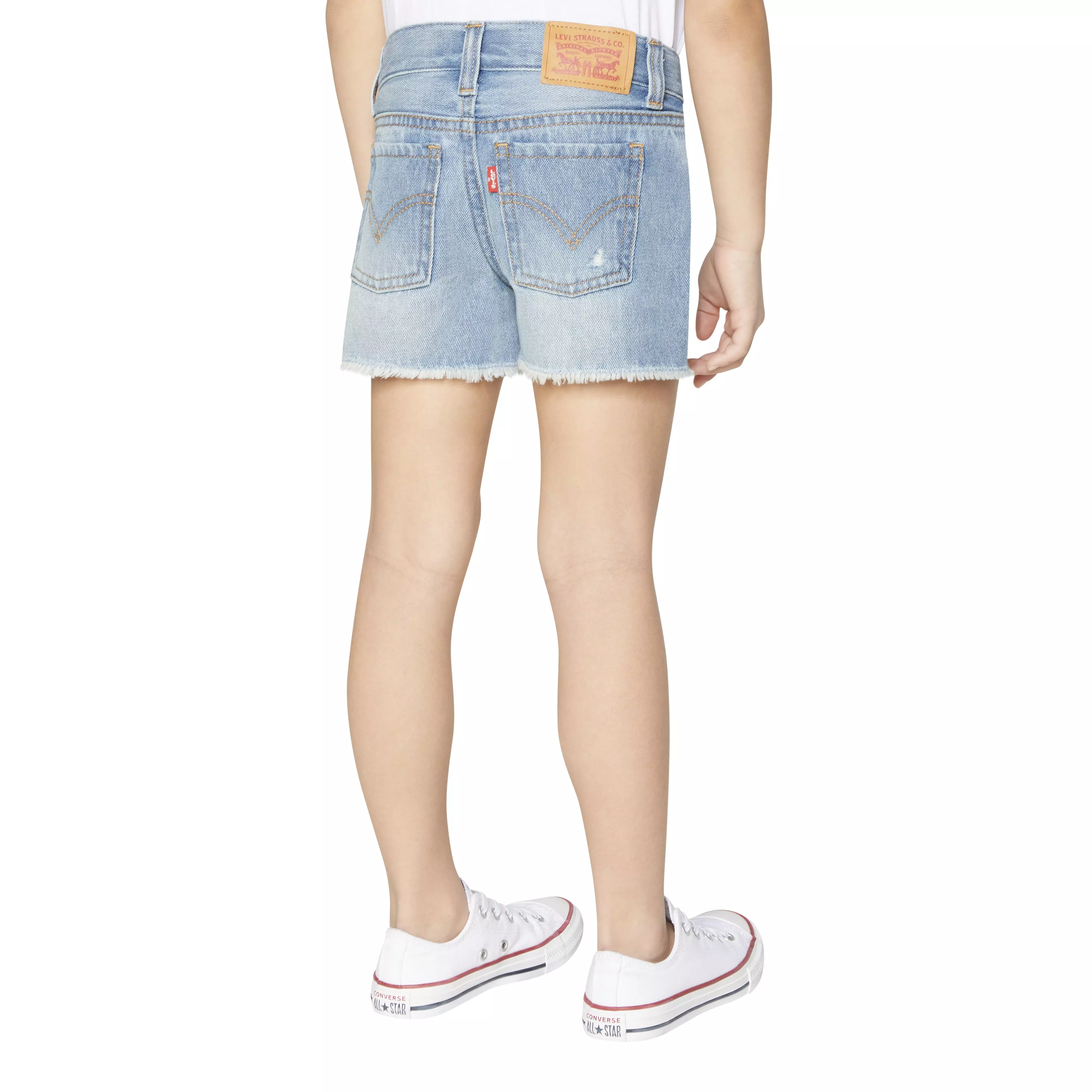 Levi's Little Girls' Girlfriend Fit Light Wash Distressed Denim Shorty Shorts - AS SHOWN