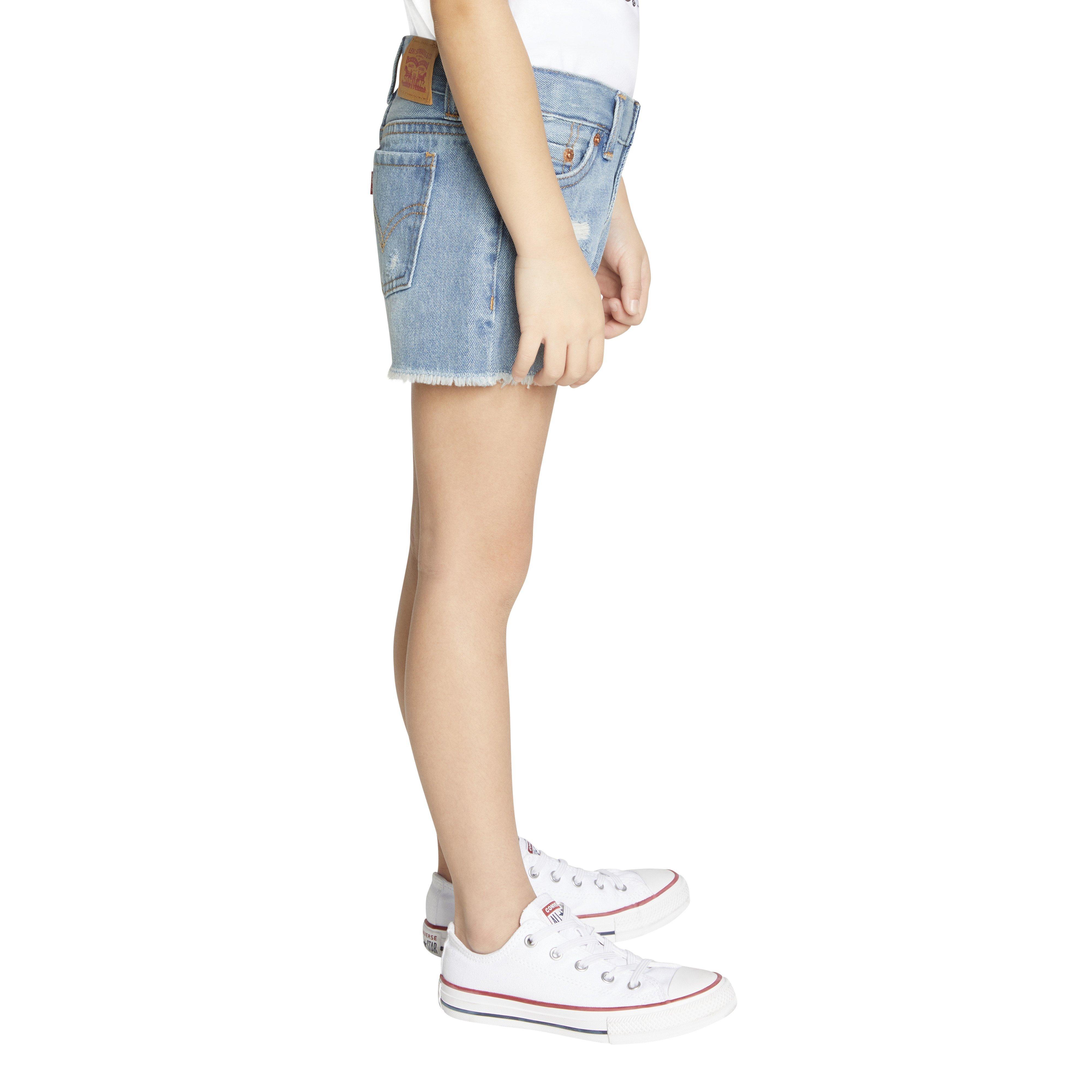 Levi's Girlfriend Fit Distressed Little Girls' Light Wash Denim Shorty Shorts