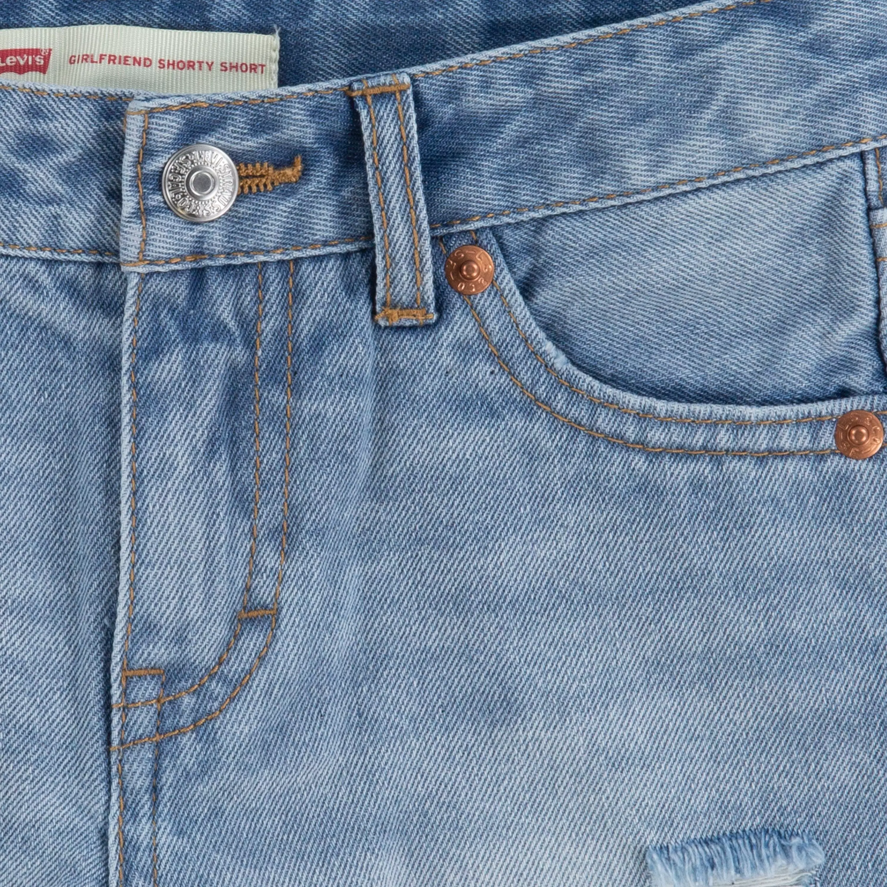 Levi's Little Girls' Girlfriend Fit Light Wash Distressed Denim Shorty Shorts - AS SHOWN