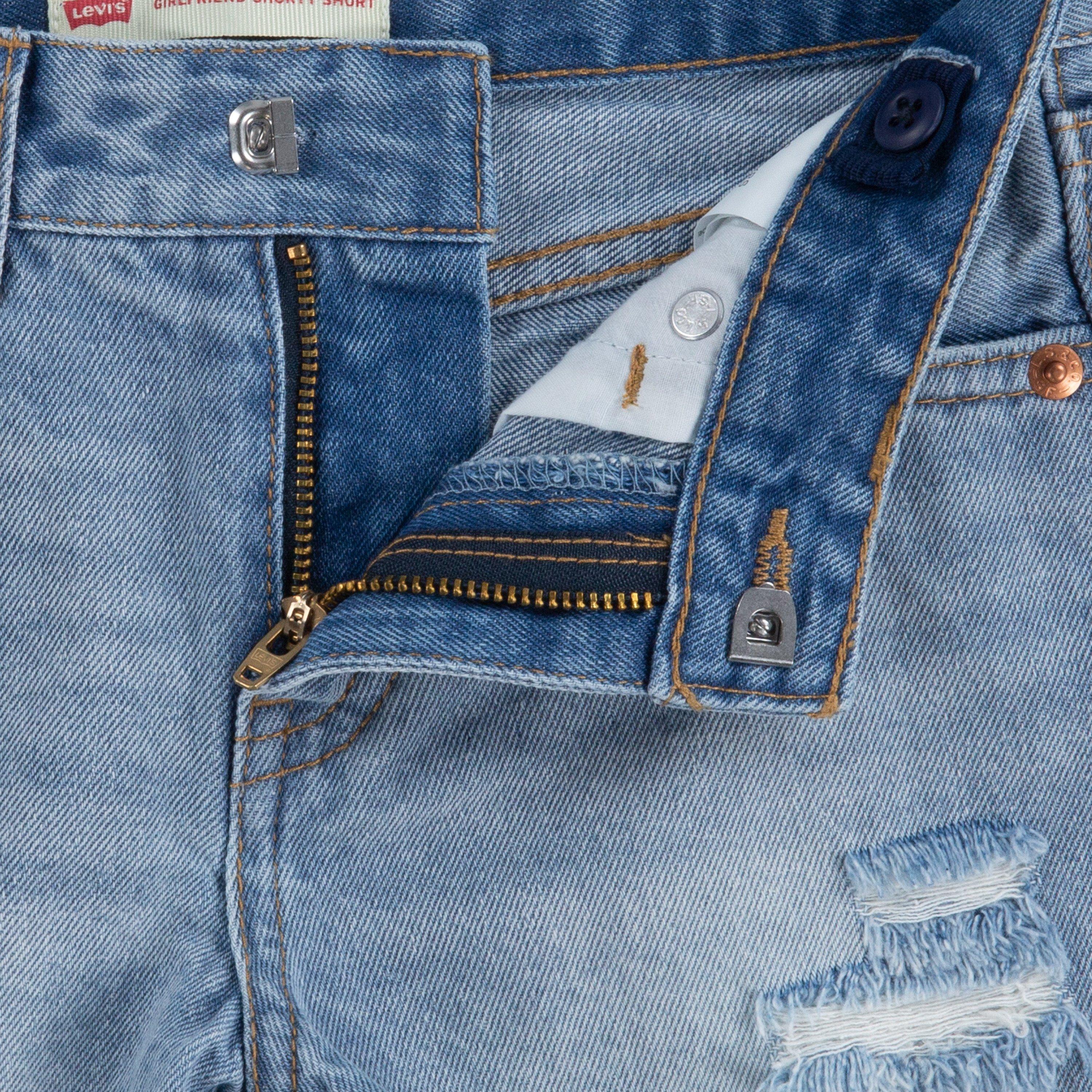 Levi's Girlfriend Fit Distressed Little Girls' Light Wash Denim Shorty Shorts