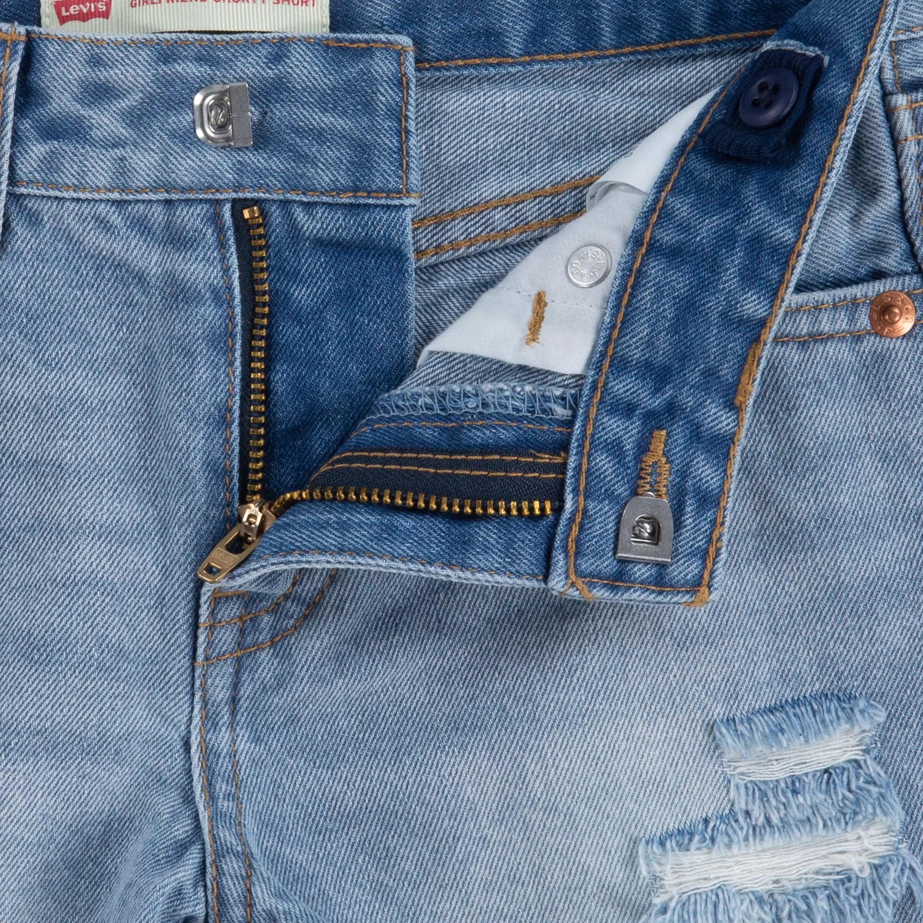 Levi's Little Girls' Girlfriend Fit Light Wash Distressed Denim Shorty Shorts - AS SHOWN