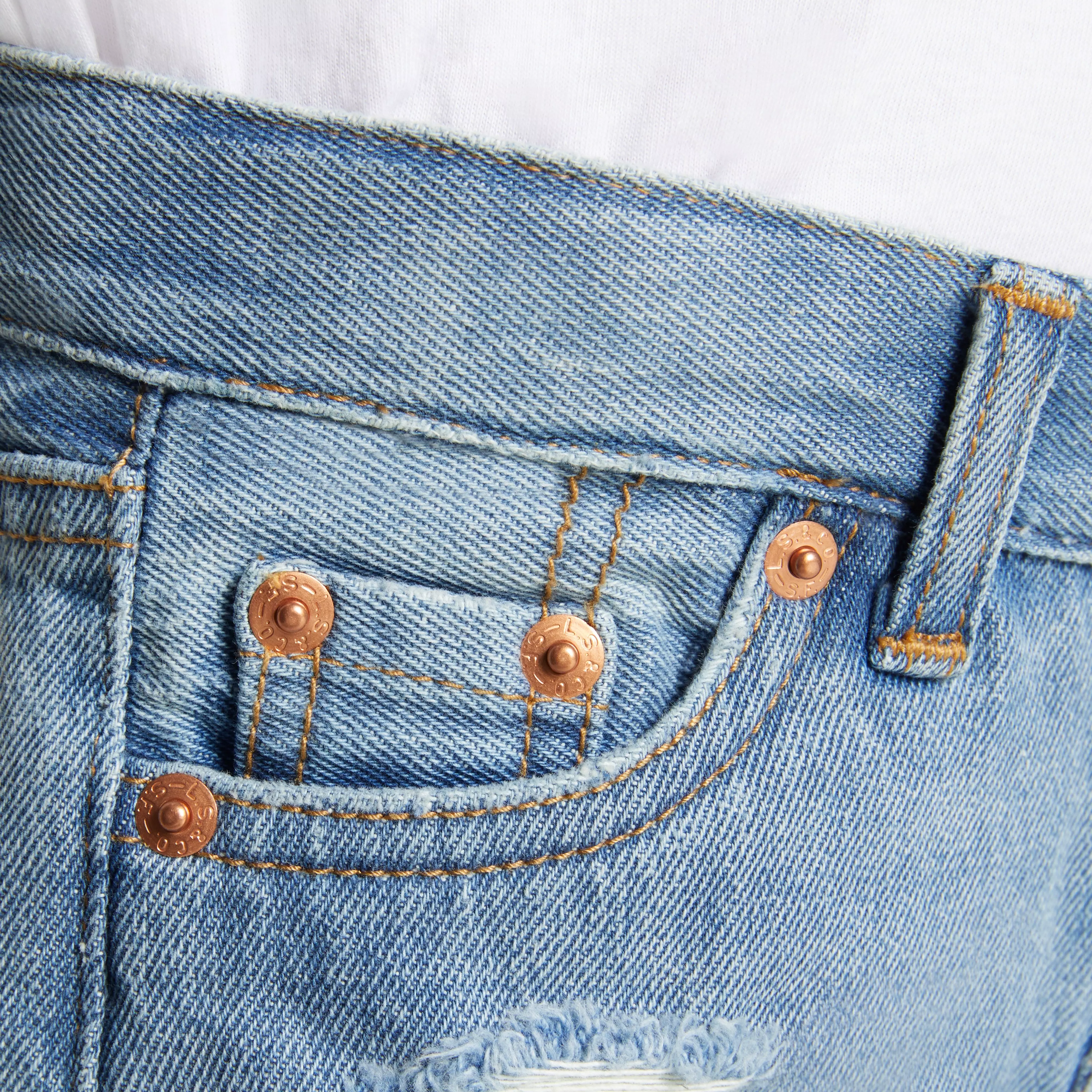 Levi's Little Girls' Girlfriend Fit Light Wash Distressed Denim Shorty Shorts - AS SHOWN