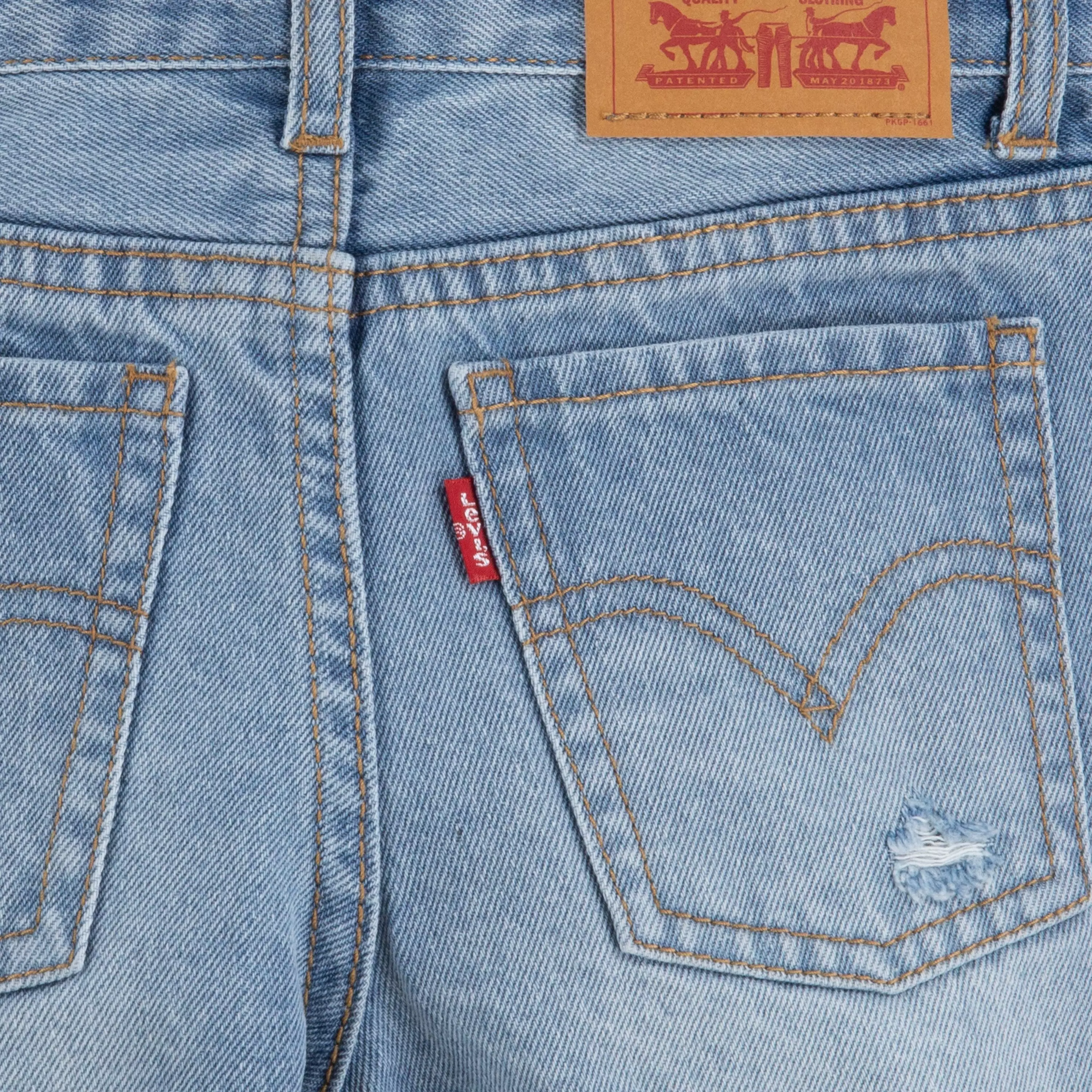 Levi's Little Girls' Girlfriend Fit Light Wash Distressed Denim Shorty Shorts - AS SHOWN