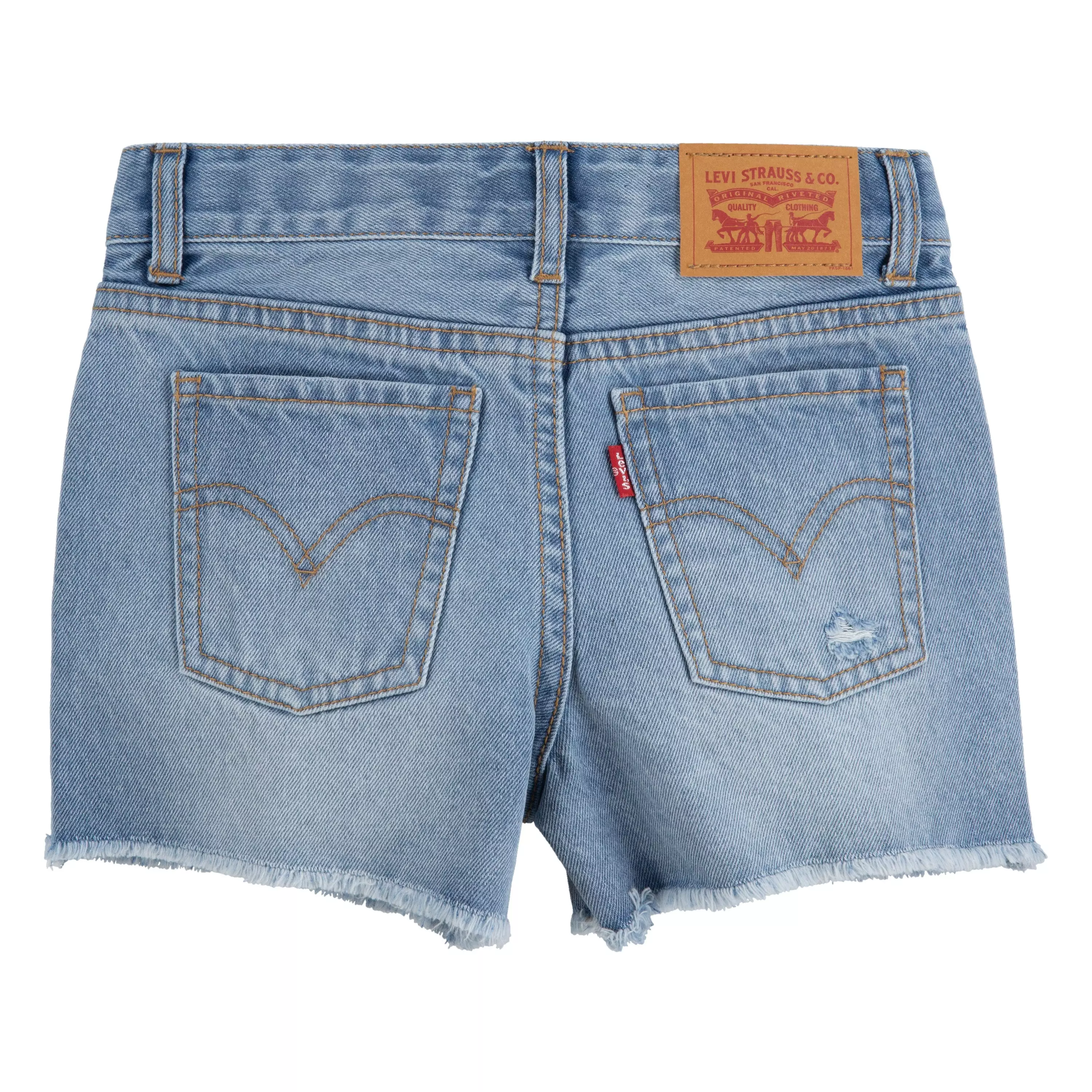Levi's Little Girls' Girlfriend Fit Light Wash Distressed Denim Shorty Shorts - AS SHOWN