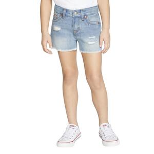 Levi's Little Girls' Girlfriend Fit Light Wash Distressed Denim Shorty Shorts