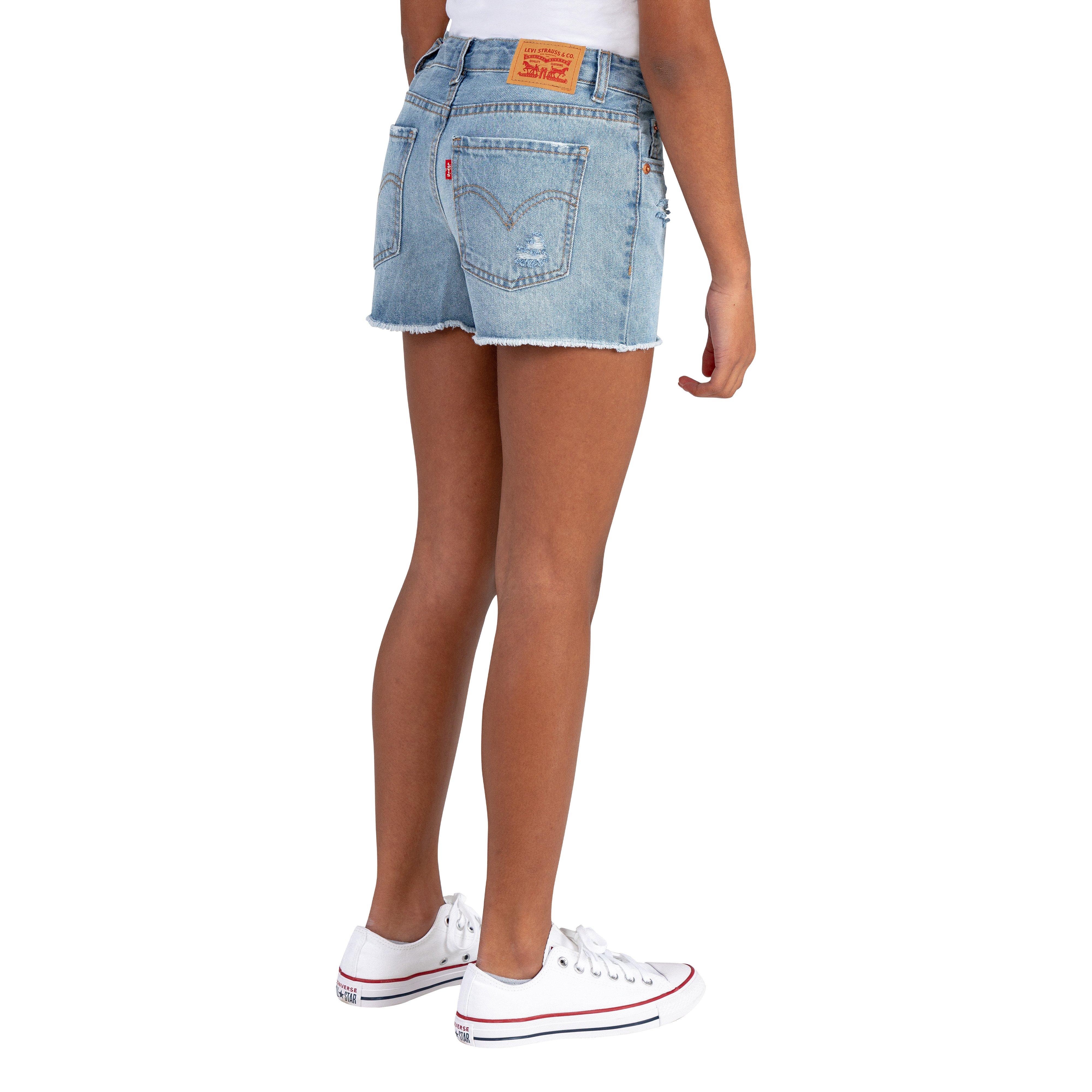 Levi's Girlfriend Fit Distressed Big Girls' Light Wash Denim Shorty Shorts