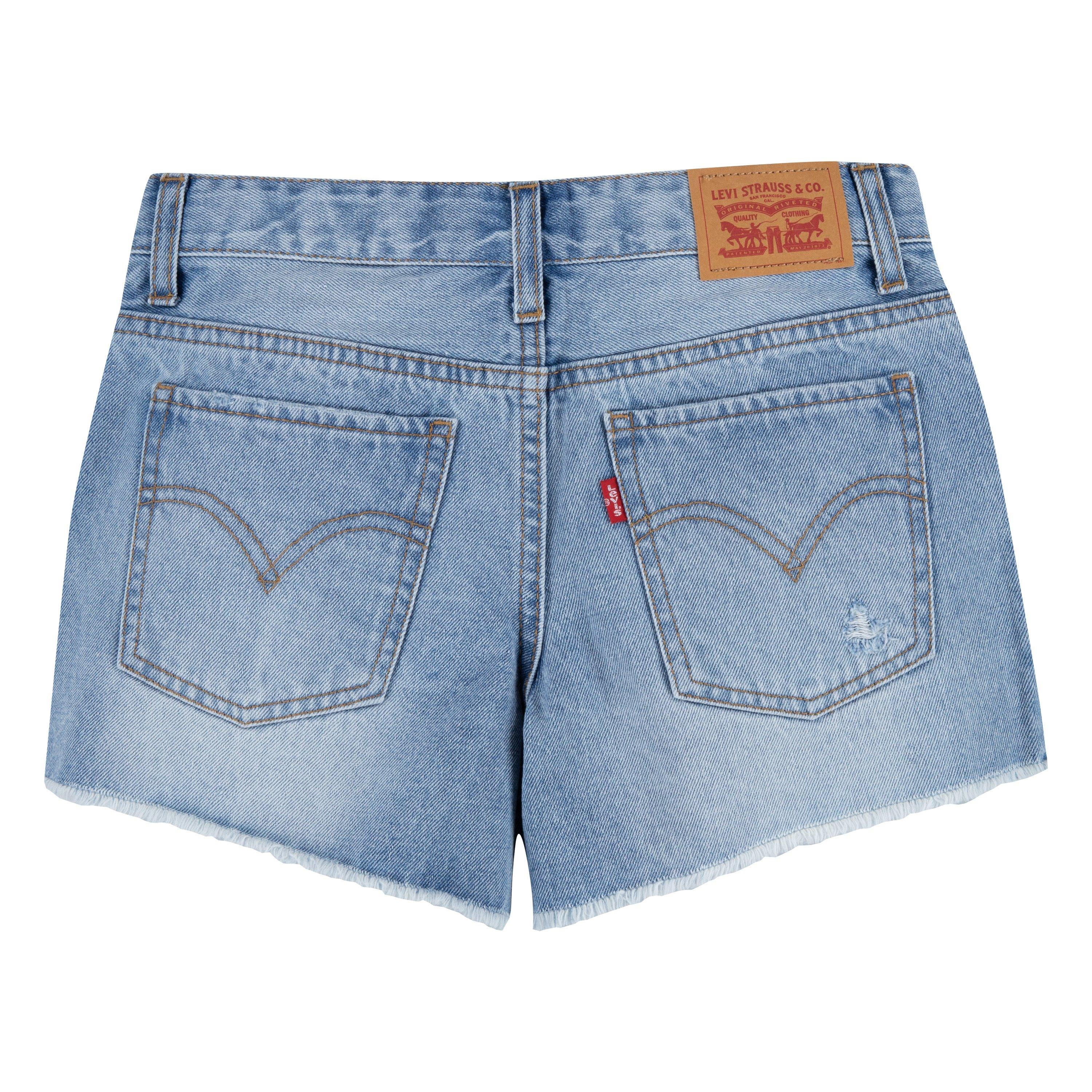 Levi's Girlfriend Fit Distressed Big Girls' Light Wash Denim Shorty Shorts