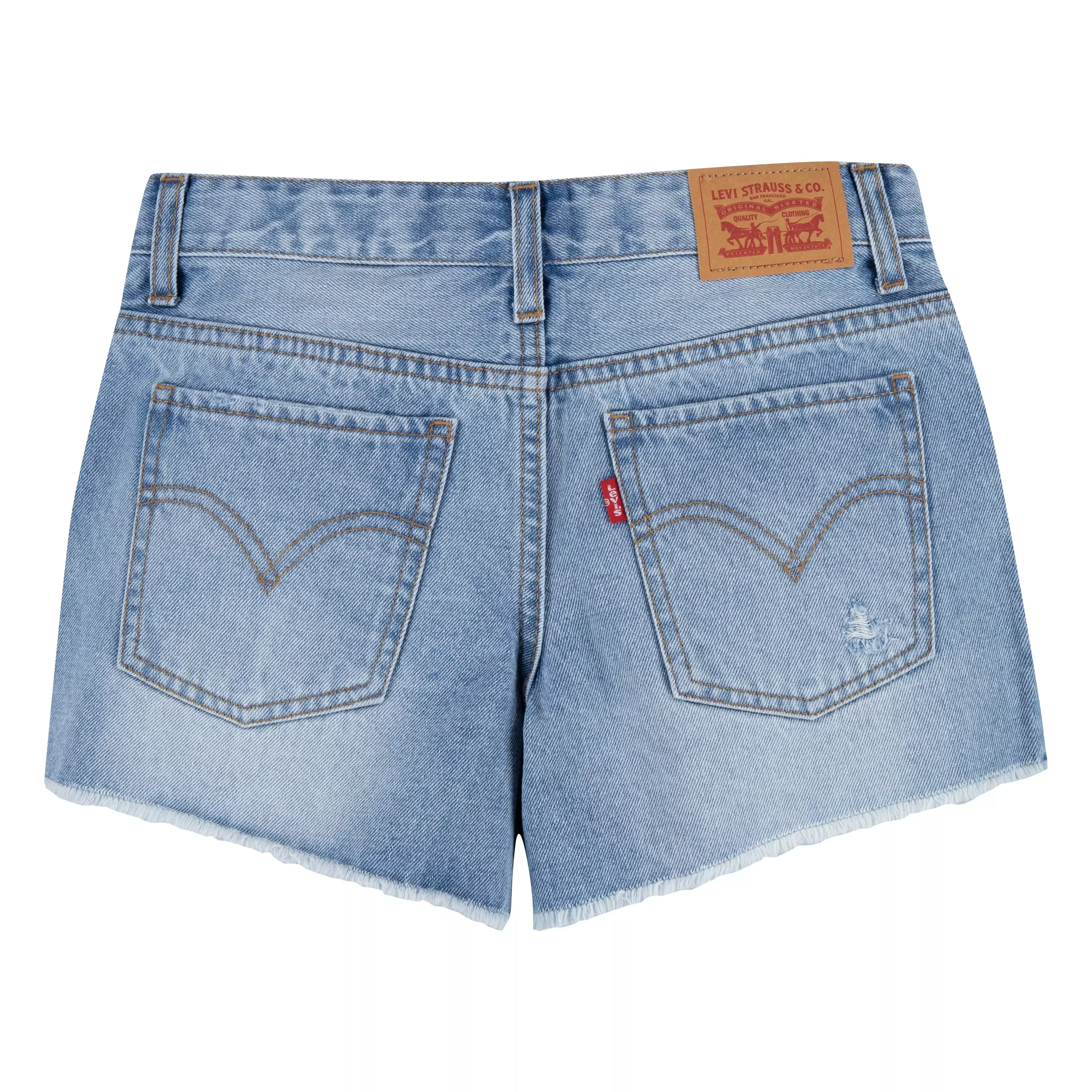 Levi's Big Girls' Girlfriend Fit Light Wash Distressed Denim Shorty Shorts - AS SHOWN