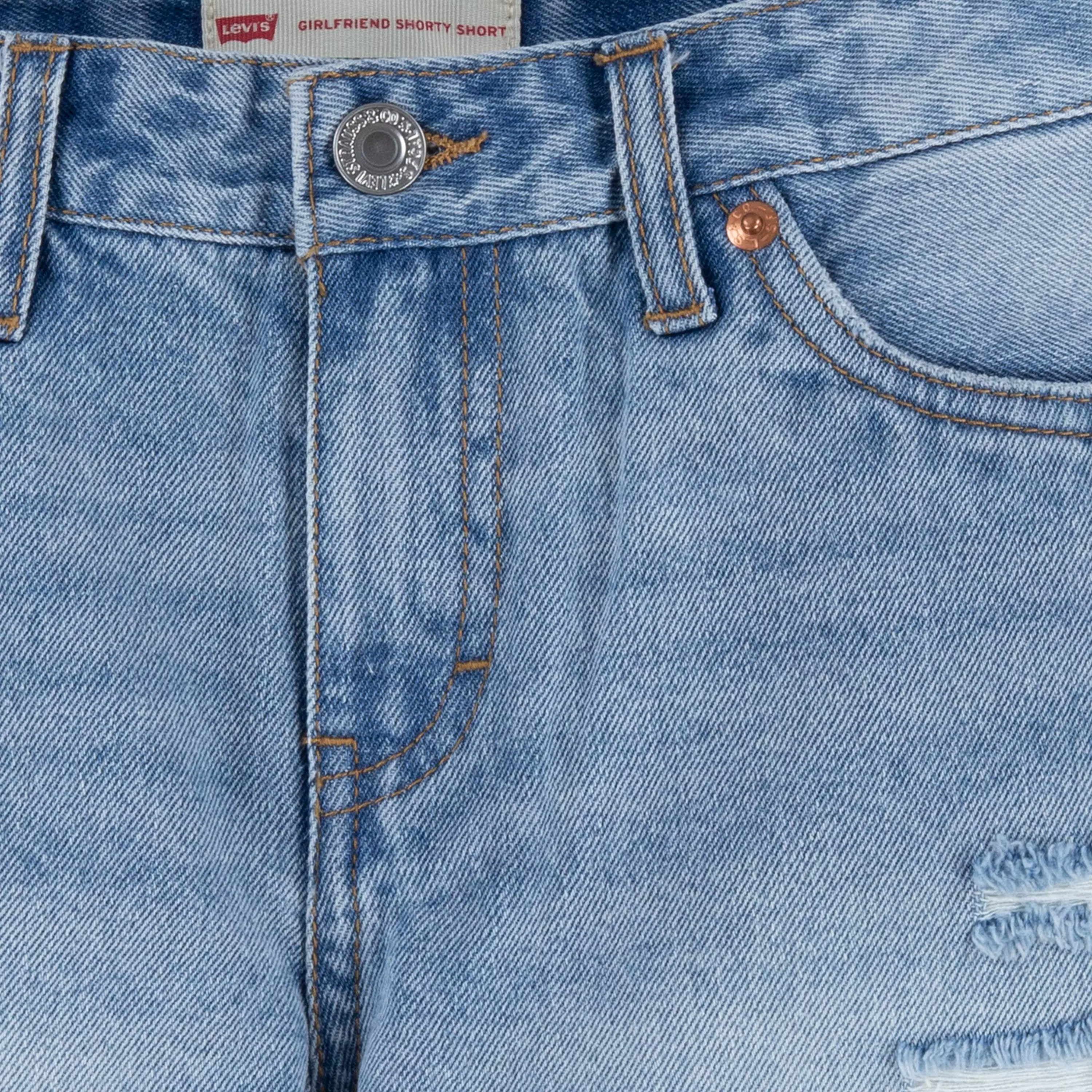 Levi's Big Girls' Girlfriend Fit Light Wash Distressed Denim Shorty Shorts - AS SHOWN