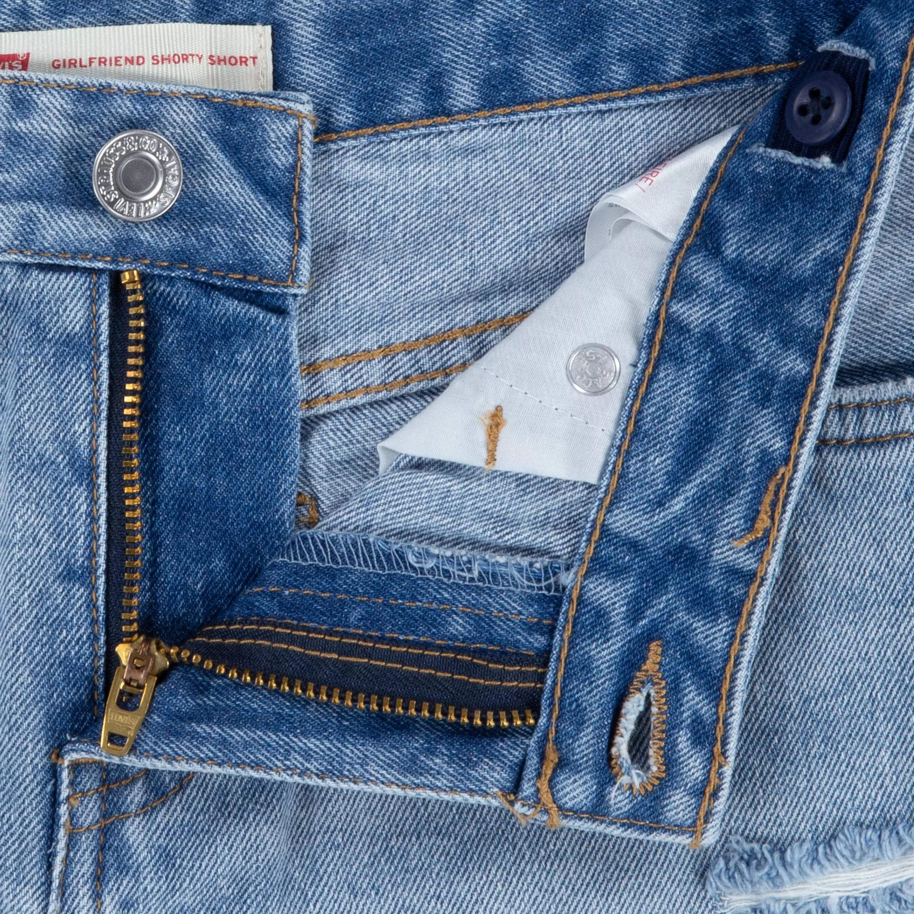 Levi's Big Girls' Girlfriend Fit Light Wash Distressed Denim Shorty Shorts - AS SHOWN