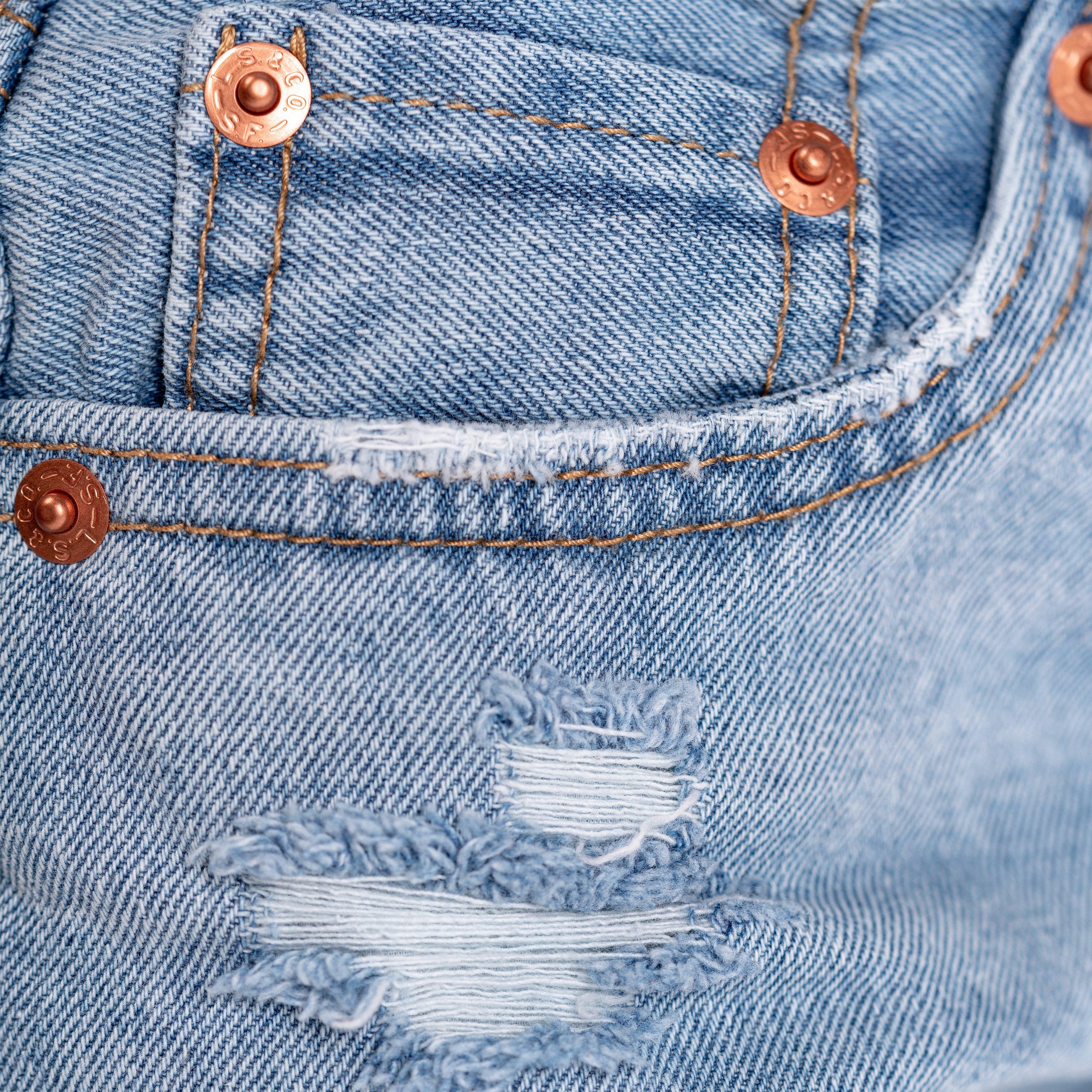 Levi's Girlfriend Fit Distressed Big Girls' Light Wash Denim Shorty Shorts