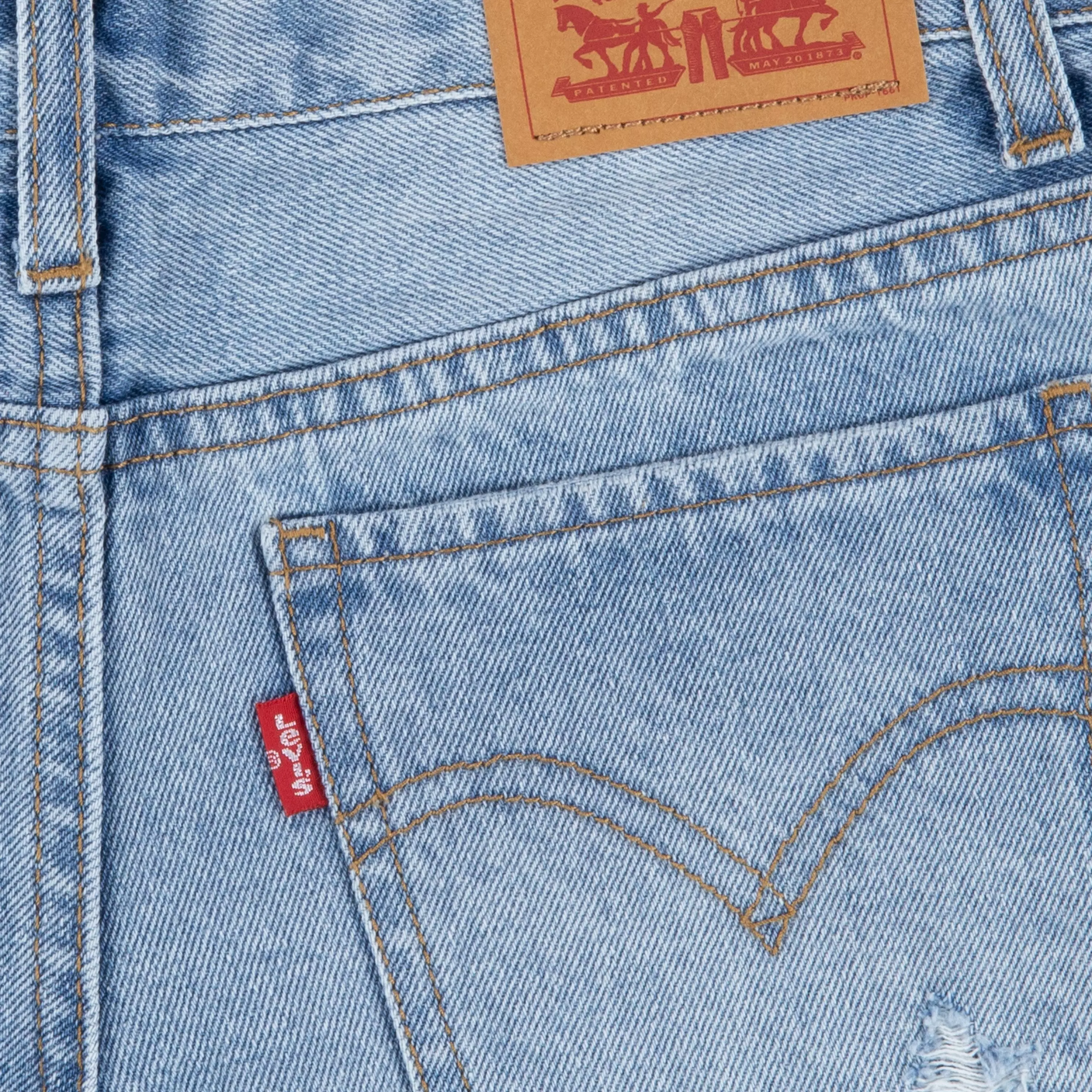 Levi's Big Girls' Girlfriend Fit Light Wash Distressed Denim Shorty Shorts - AS SHOWN