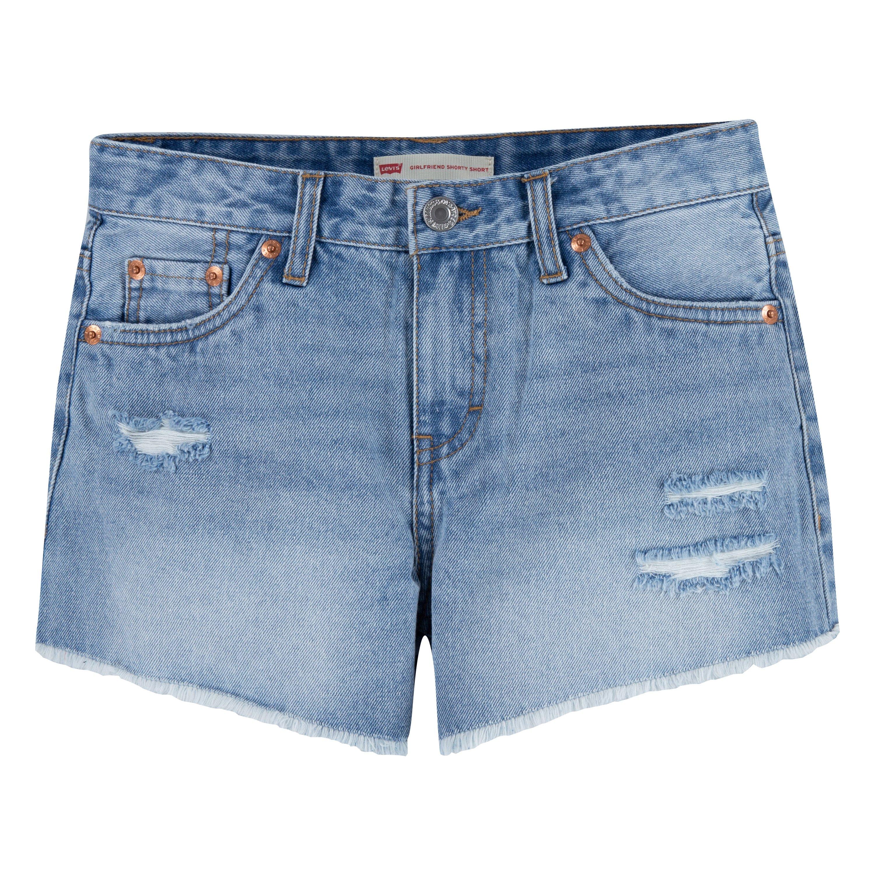 Levi's Girlfriend Fit Distressed Big Girls' Light Wash Denim Shorty Shorts