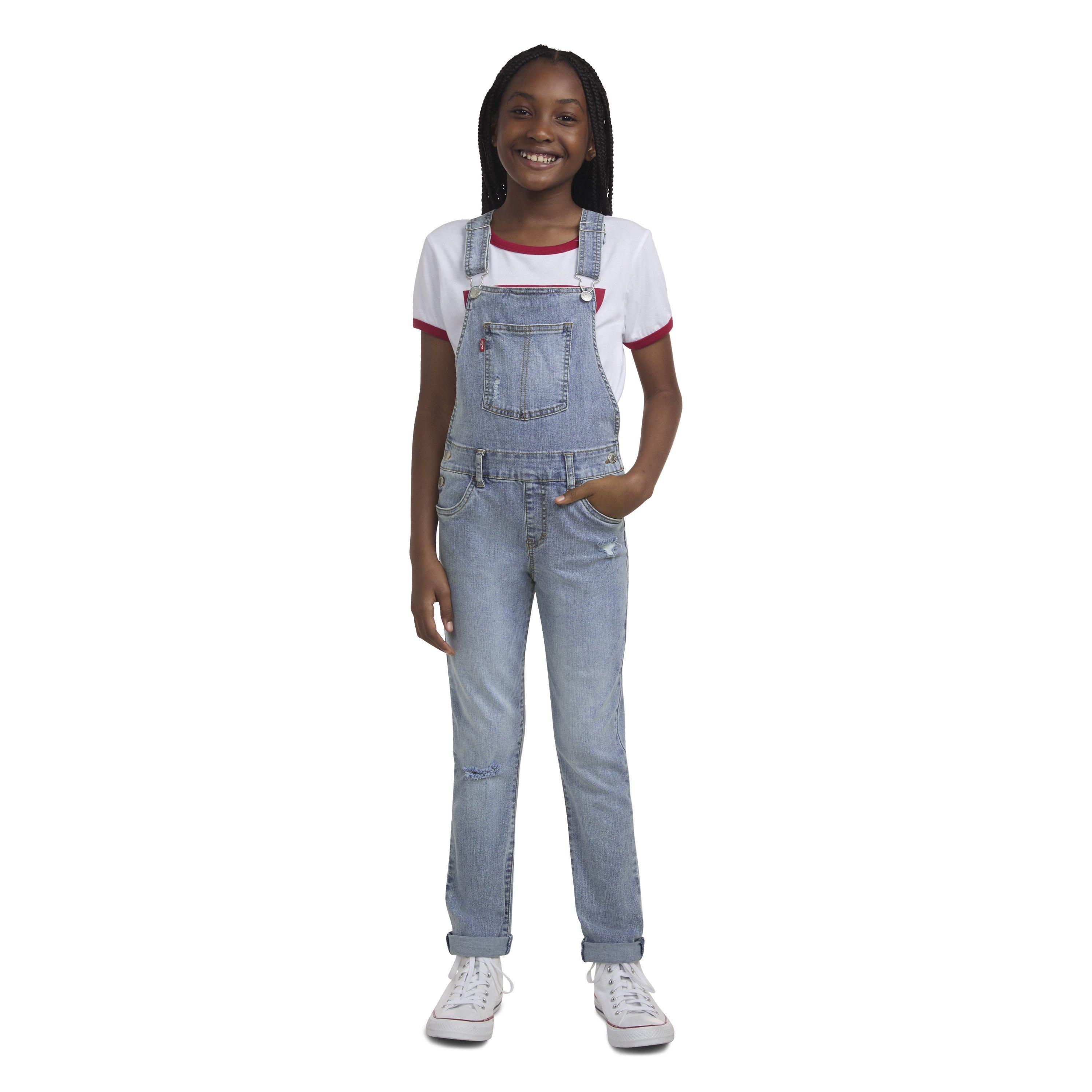 Levi's Girlfriend Fit Big Girls' Light Blue Wash Denim Overalls