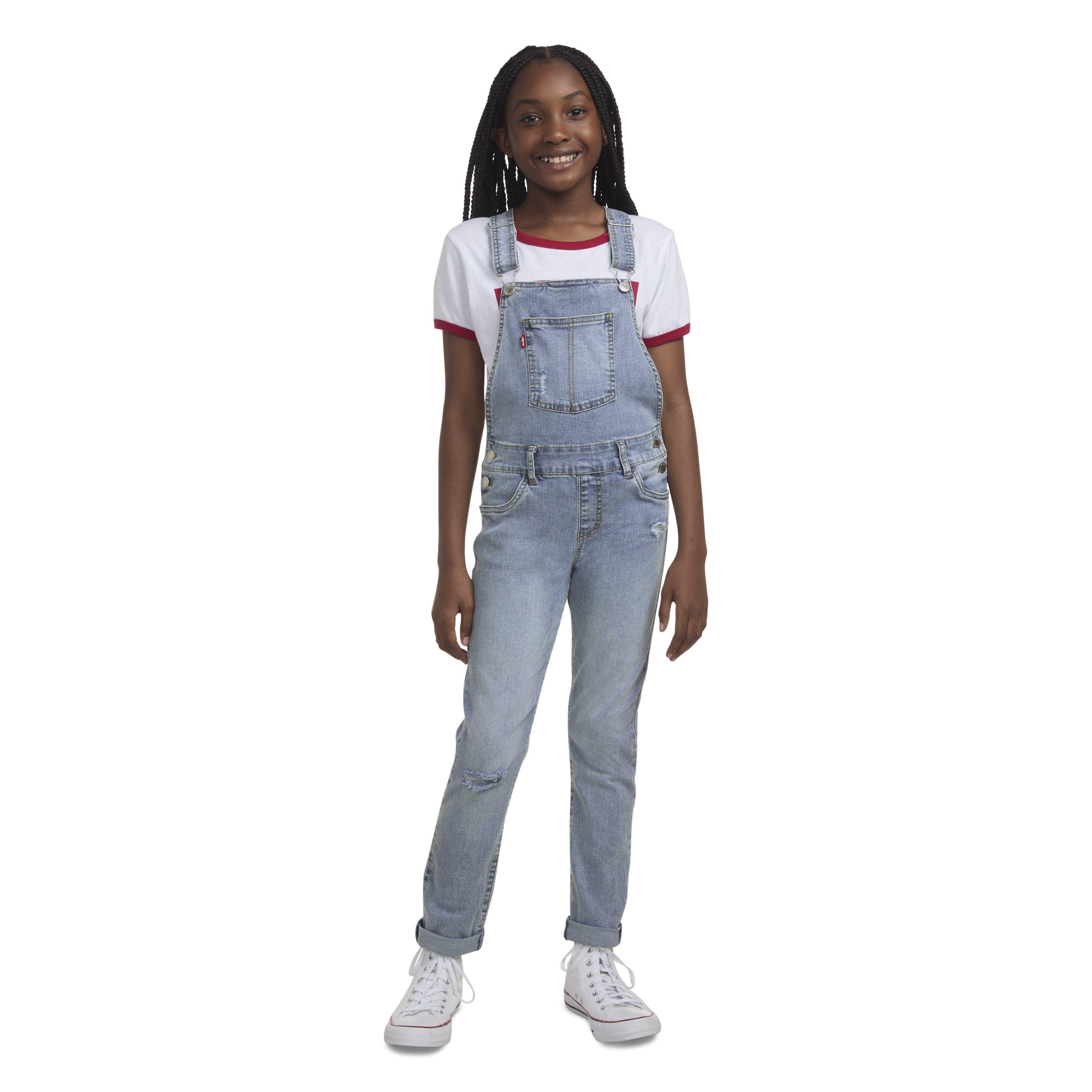 Levi's Girlfriend Fit Big Girls' Light Blue Wash Denim Overalls
