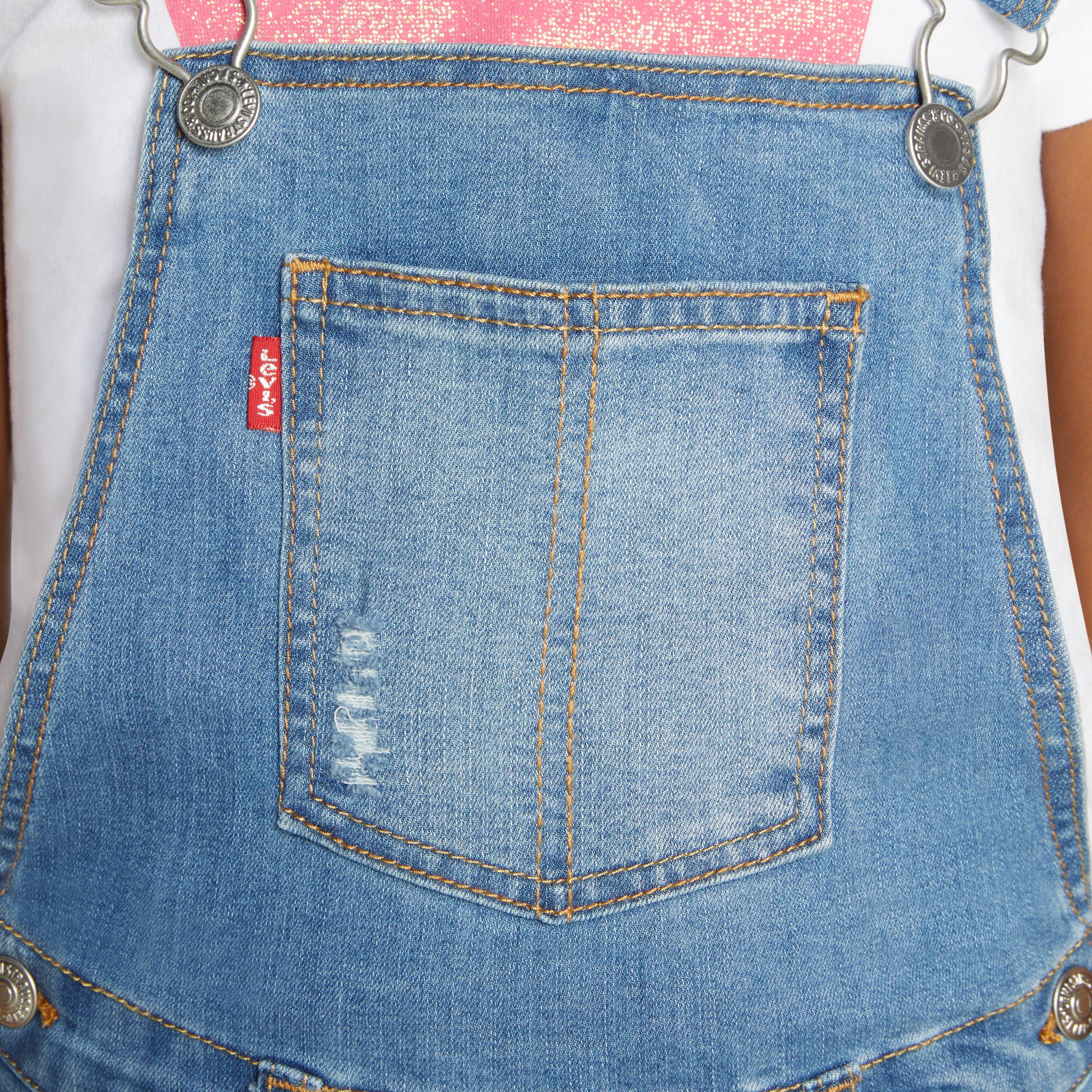 Levi's Little Girls' Girlfriend Fit Light Blue Wash Denim Overalls - LIGHT BLUE Thumbnail View 4