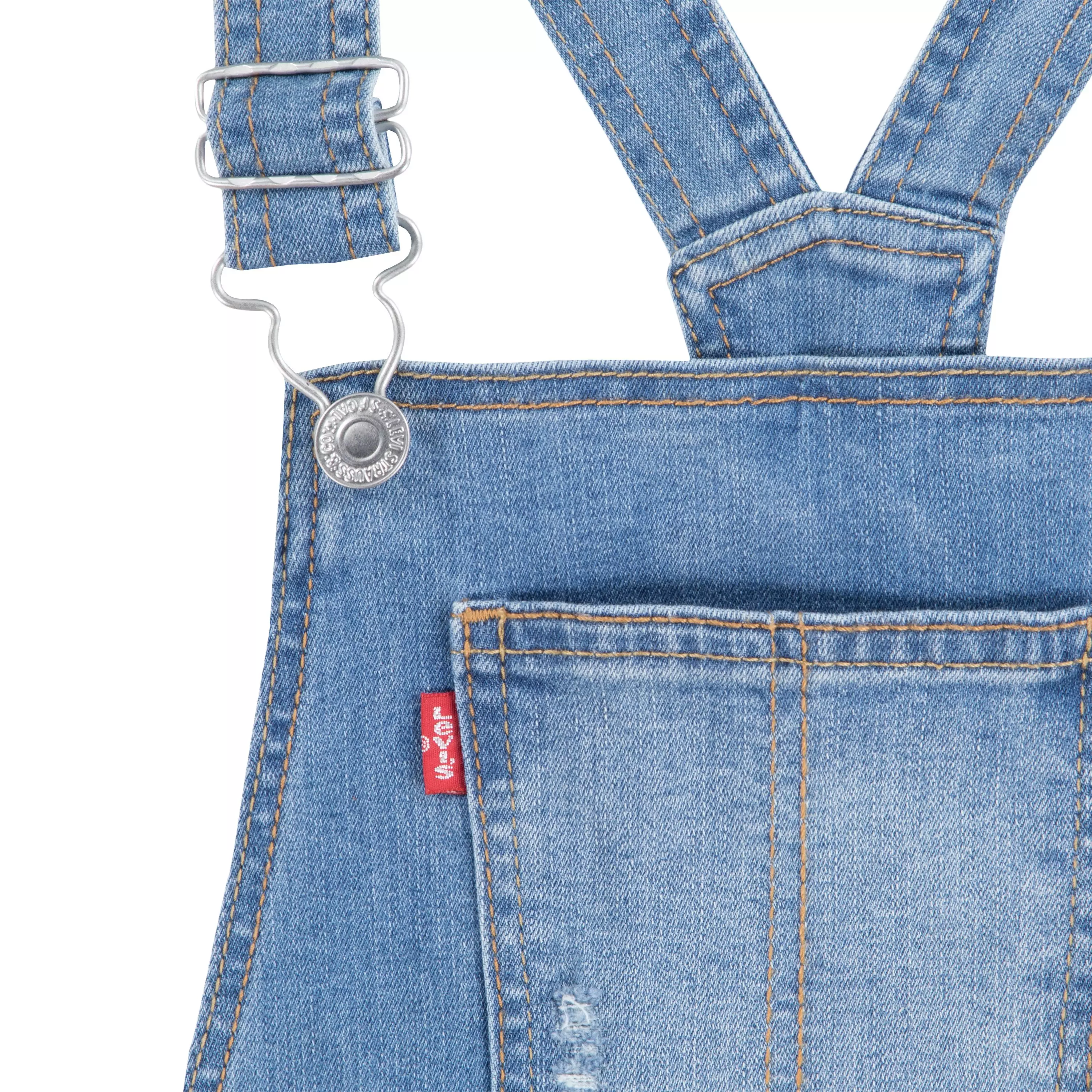 Levi's Little Girls' Girlfriend Fit Light Blue Wash Denim Overalls - LIGHT BLUE