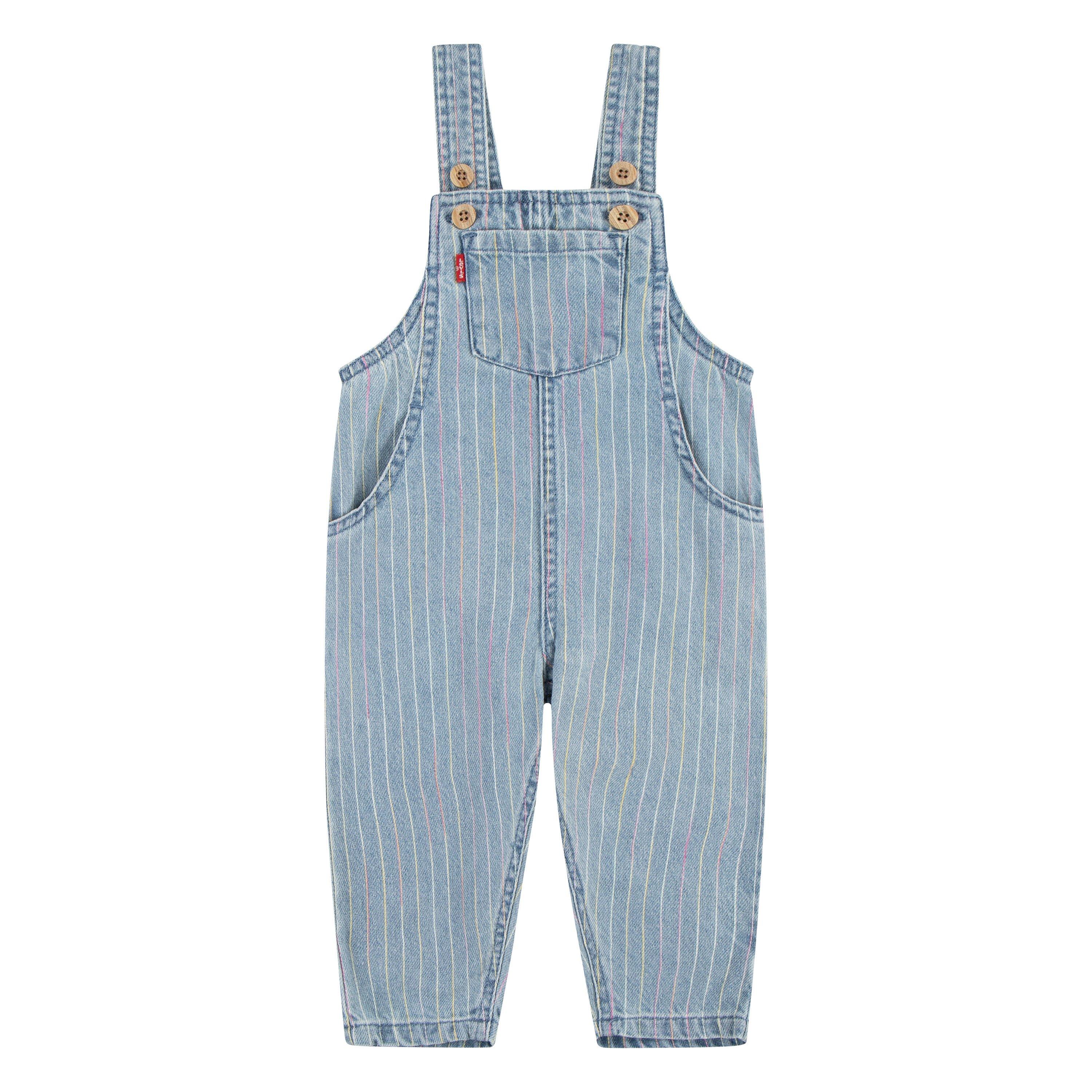 Levi's Infant Girls' Rainbow Stripe Light Wash Denim Overalls - LIGHT BLUE Thumbnail View 1
