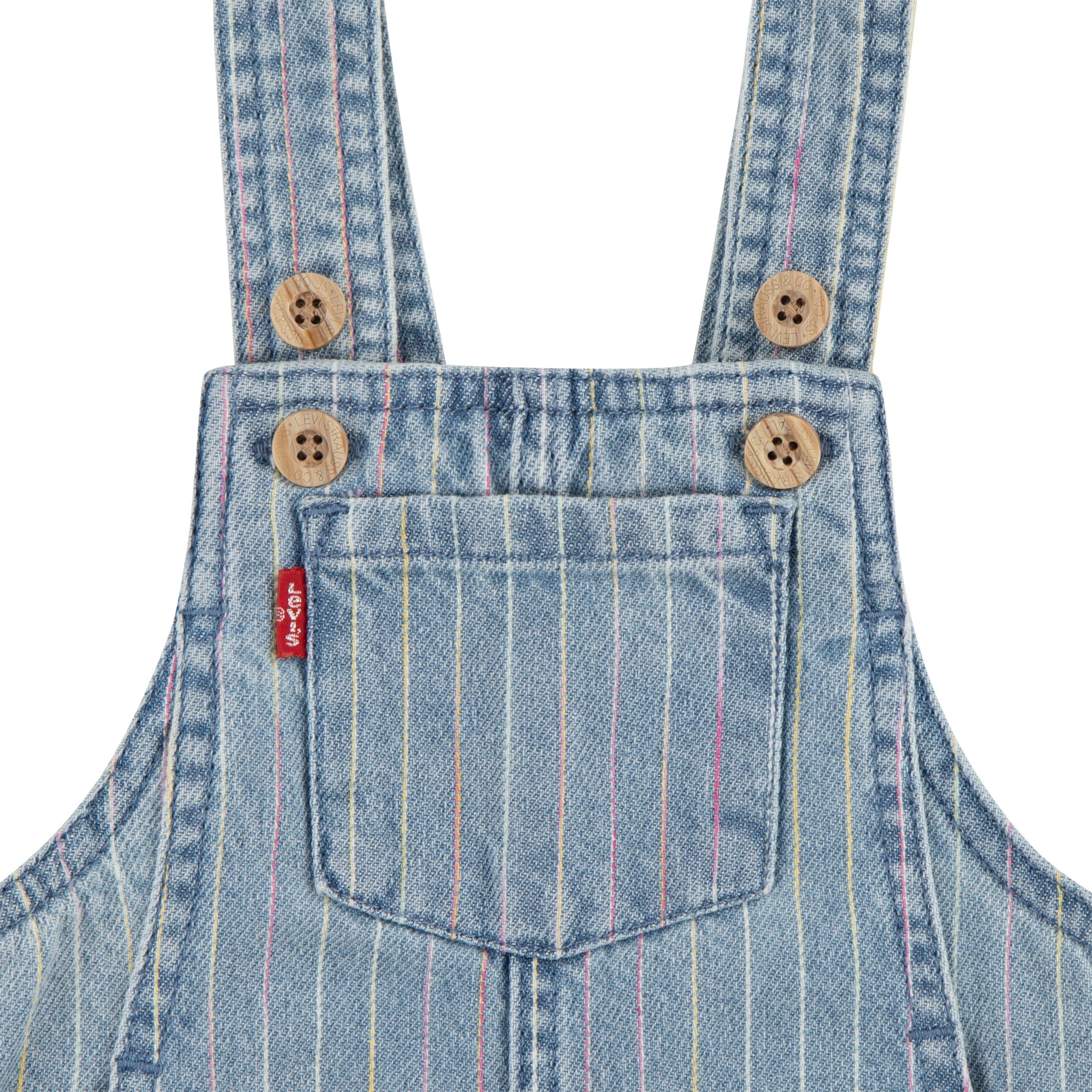 Levi's Infant Girls' Rainbow Stripe Light Wash Denim Overalls - LIGHT BLUE Thumbnail View 3