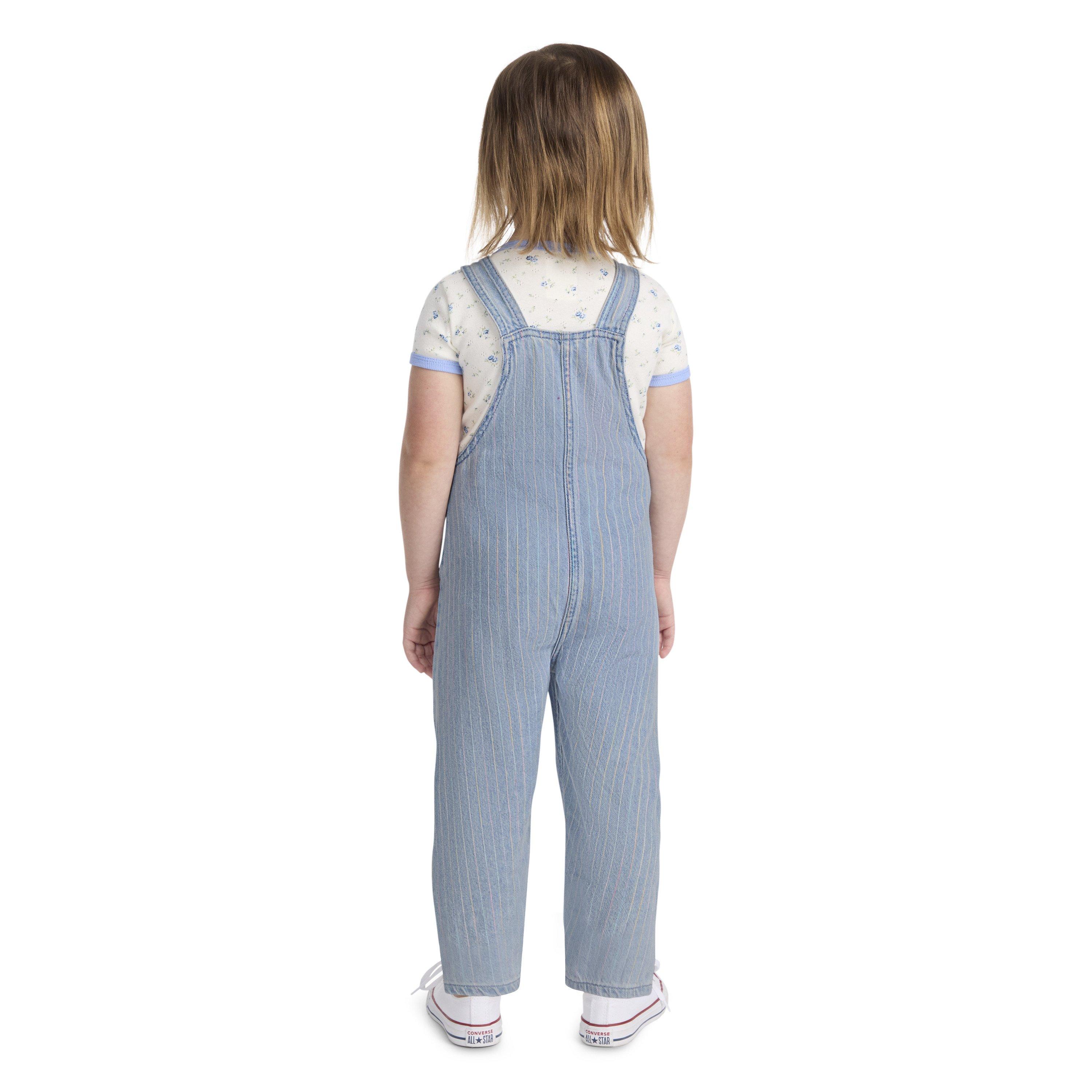 Levi's Toddler Girls' Rainbow Stripe Light Wash Denim Overalls - LIGHT BLUE Thumbnail View 2