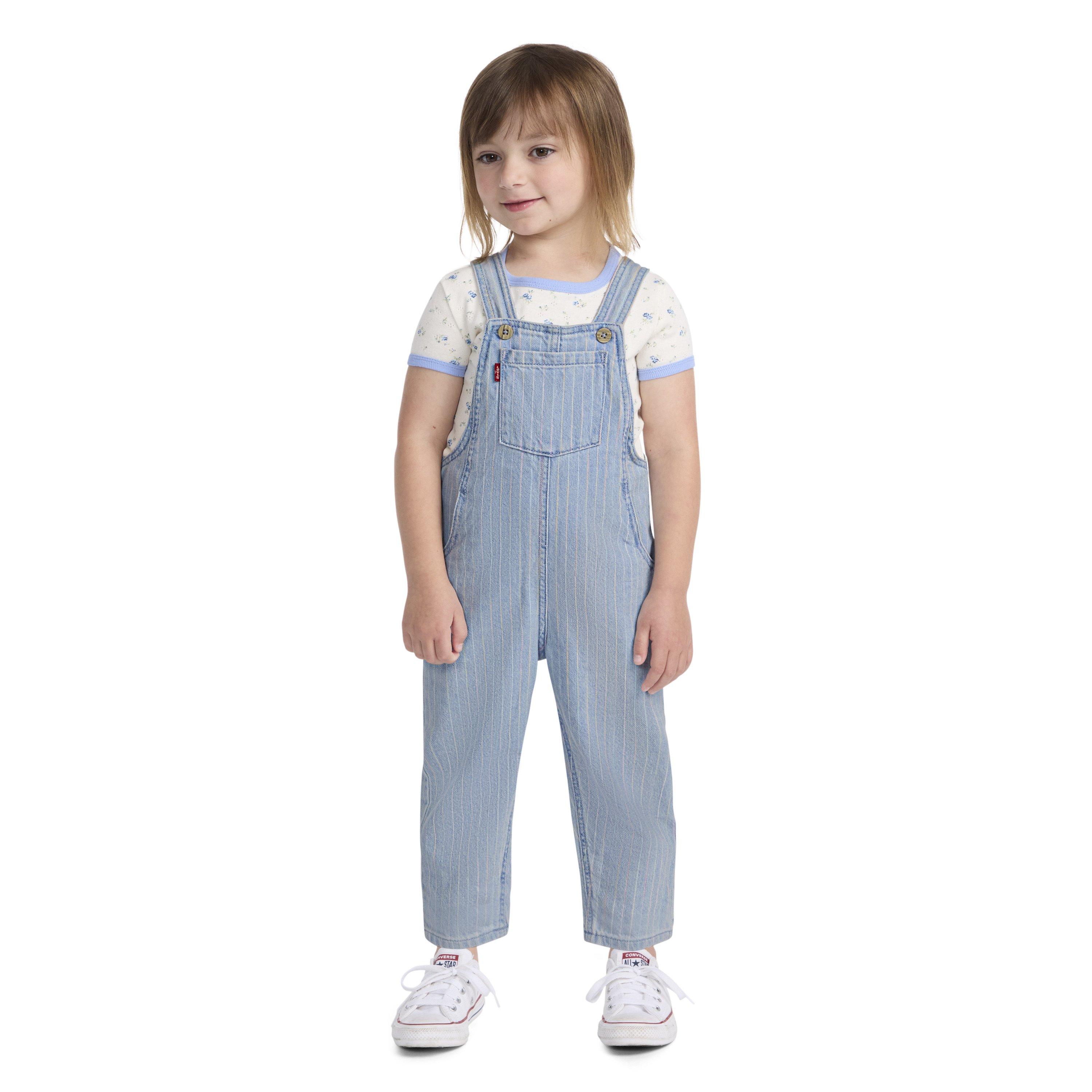 Levi's Rainbow Stripe Toddler Girls' Light Wash Denim Overalls - LIGHT BLUE Thumbnail View 6