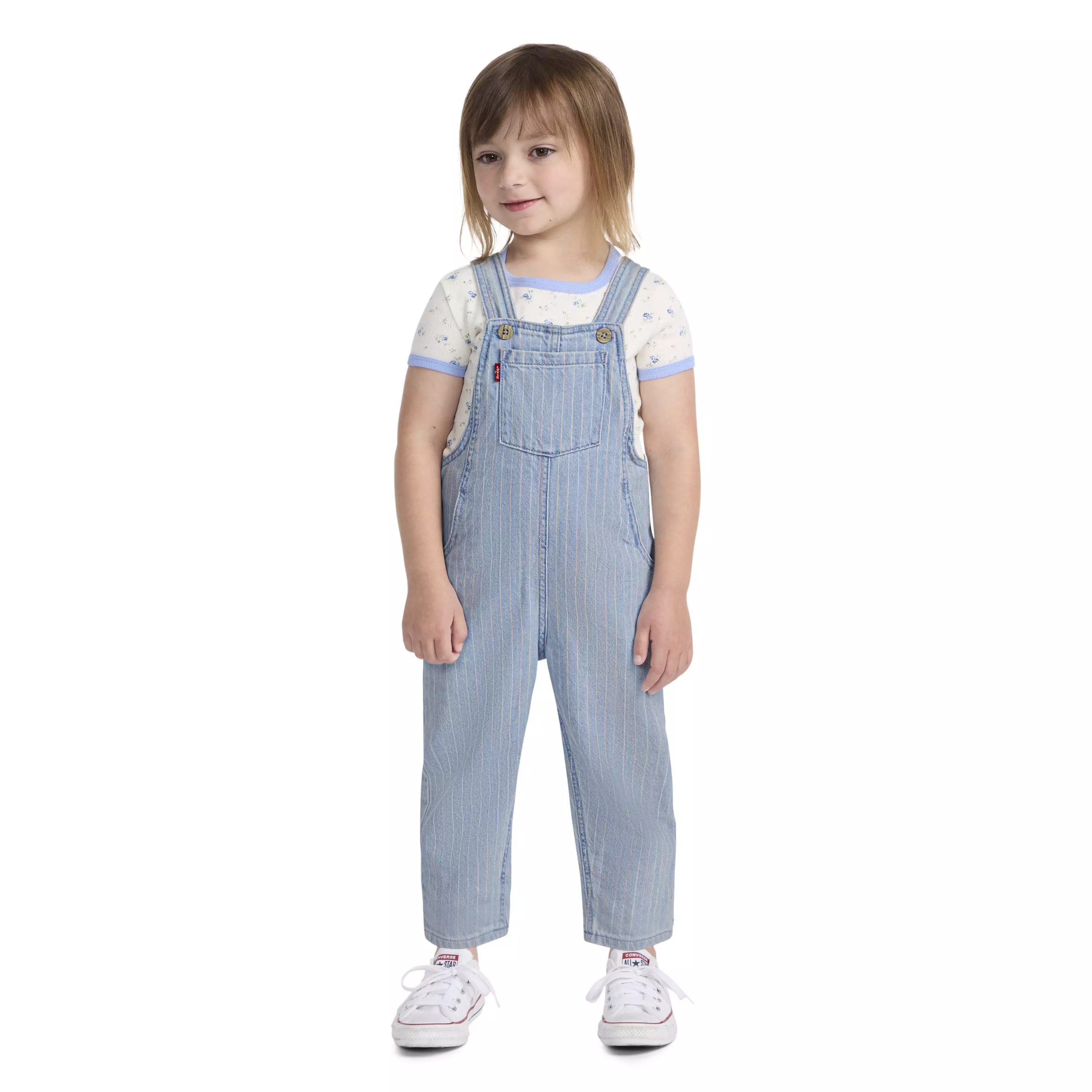 Levi's Toddler Girls' Rainbow Stripe Light Wash Denim Overalls - LIGHT BLUE