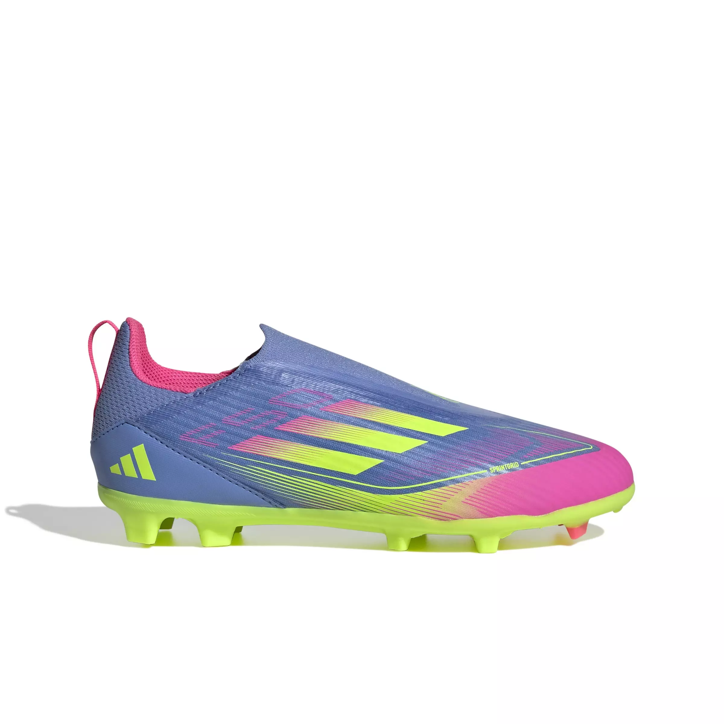 adidas F50 League Laceless MG "Blue Fusion/Lucid Lemon/Lucid Pink" Grade School Kids' Soccer Cleat - BLUE/LEMON/PINK