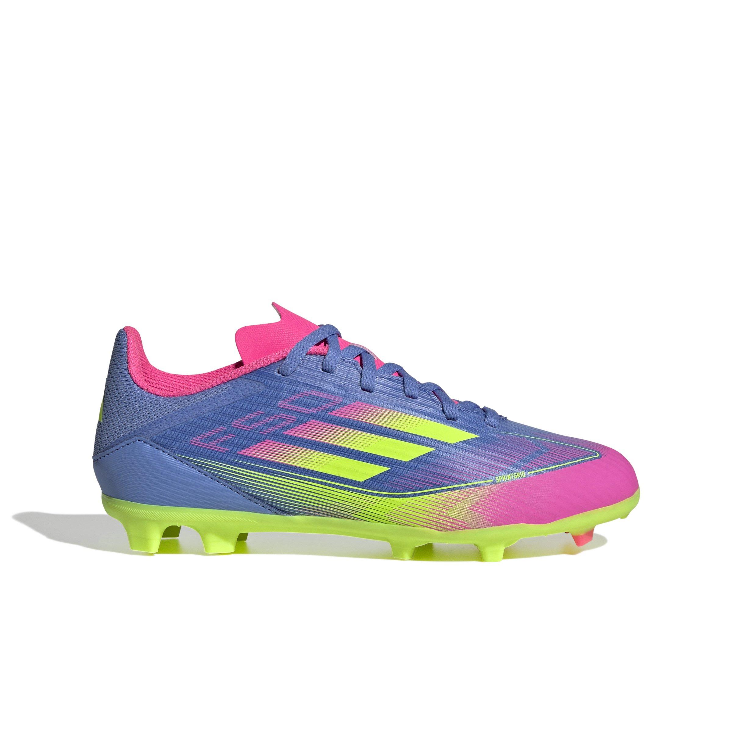 adidas F50 League MG "Blue Fusion/Lucid Lemon/Lucid Pink" Grade School Kids' Soccer Cleat - BLUE/LEMON/PINK Thumbnail View 1