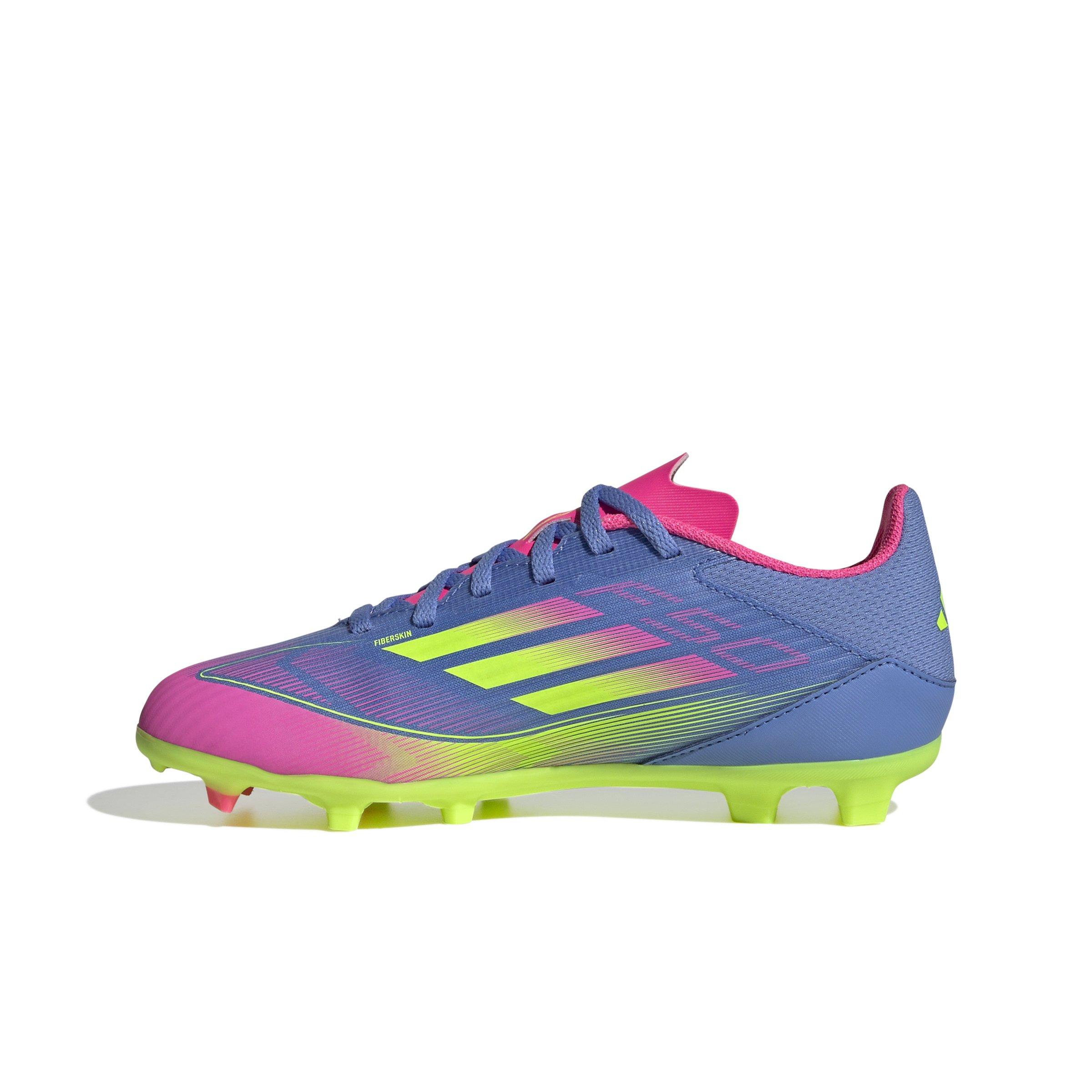 adidas F50 League MG "Blue Fusion/Lucid Lemon/Lucid Pink" Grade School Kids' Soccer Cleat - BLUE/LEMON/PINK Thumbnail View 2