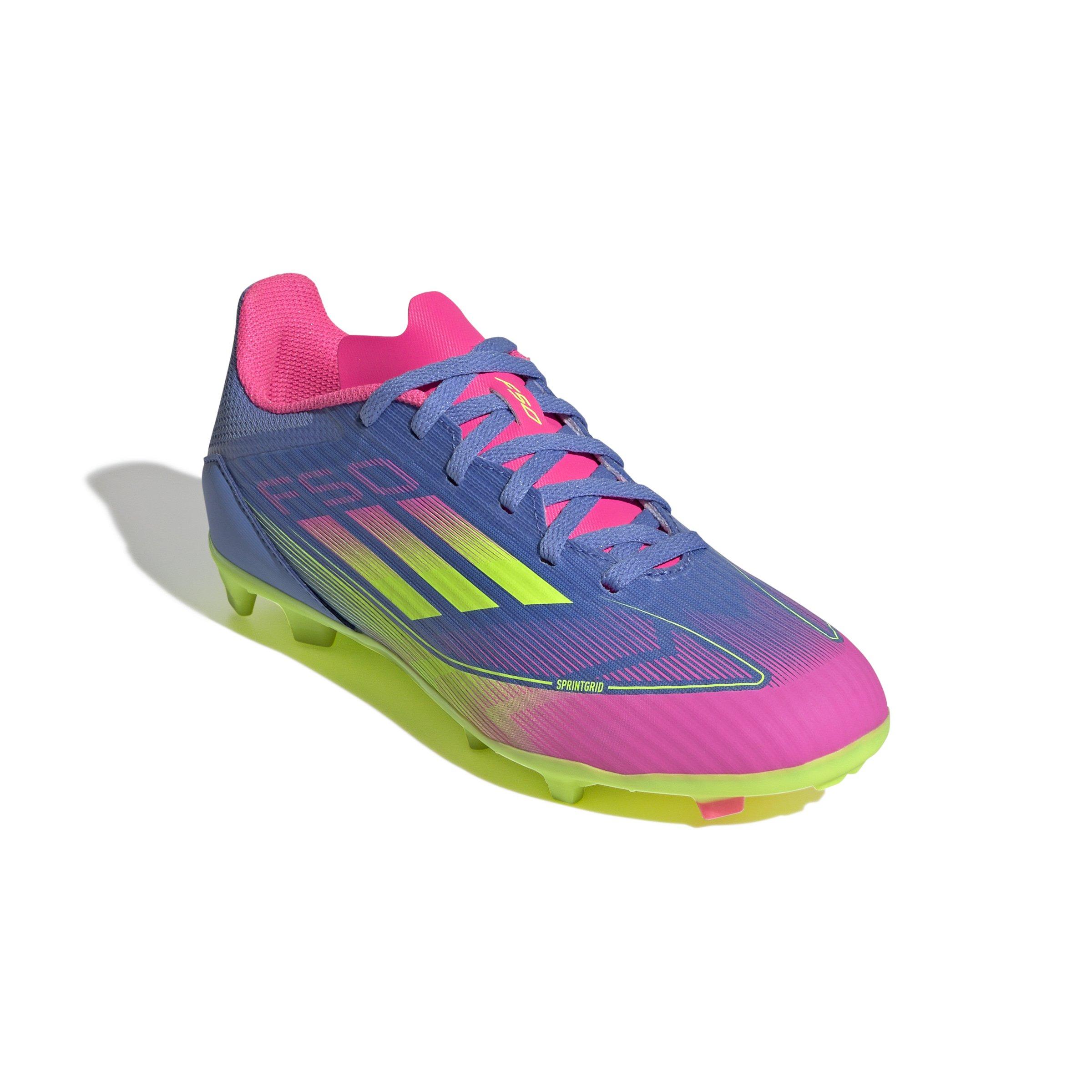 adidas F50 League MG "Blue Fusion/Lucid Lemon/Lucid Pink" Grade School Kids' Soccer Cleat - BLUE/LEMON/PINK Thumbnail View 3