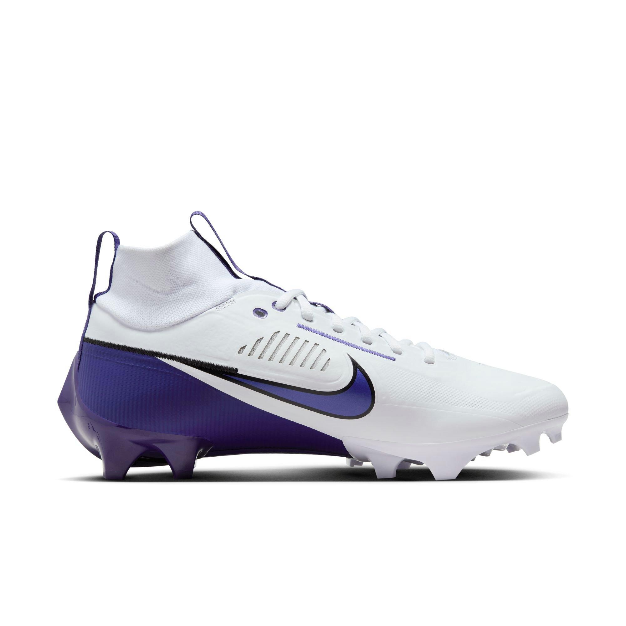 Purple and white cleats on sale