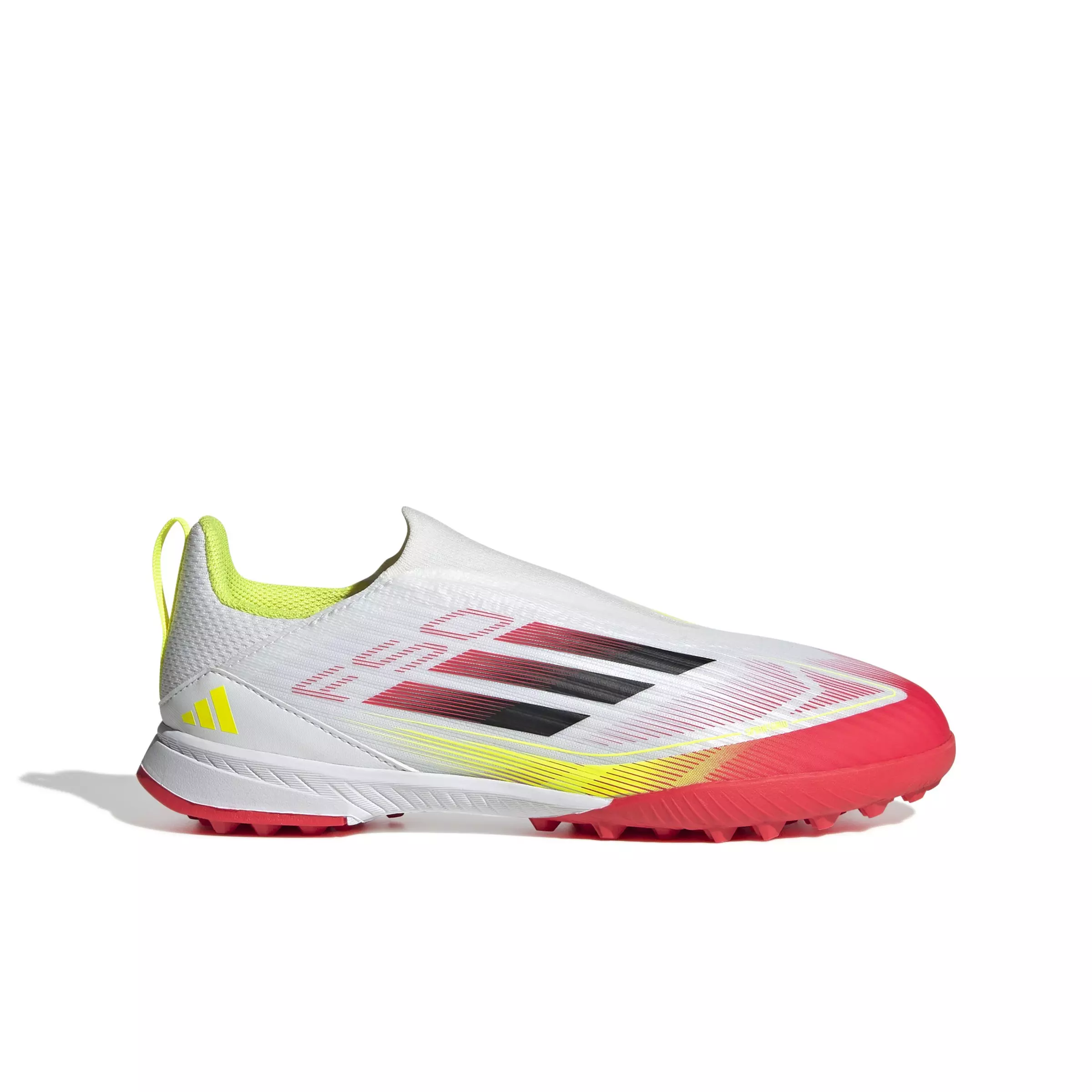 adidas F50 League Laceless Turf "Ftwr White/Core Black/Solar Yellow" Grade School Kids' Soccer Shoe - WHITE/BLACK/YELLOW