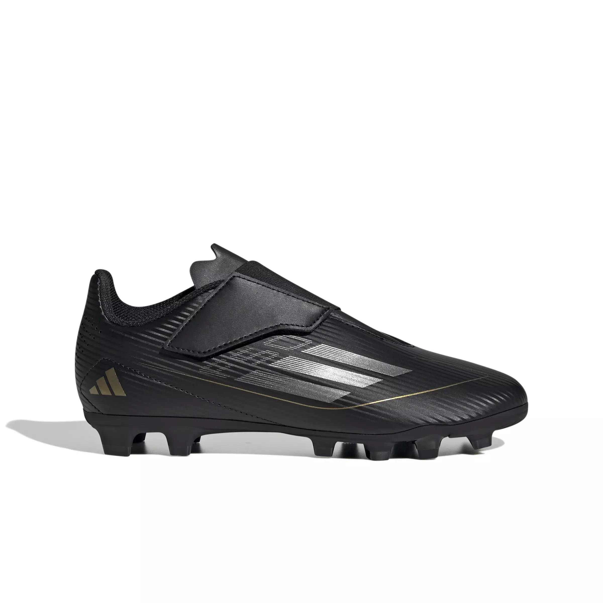 adidas F50 Club Flex "Core Black/Iron Metallic/Gold Metallic" Grade School Kids' Soccer Cleat - BLACK/IRON/GOLD