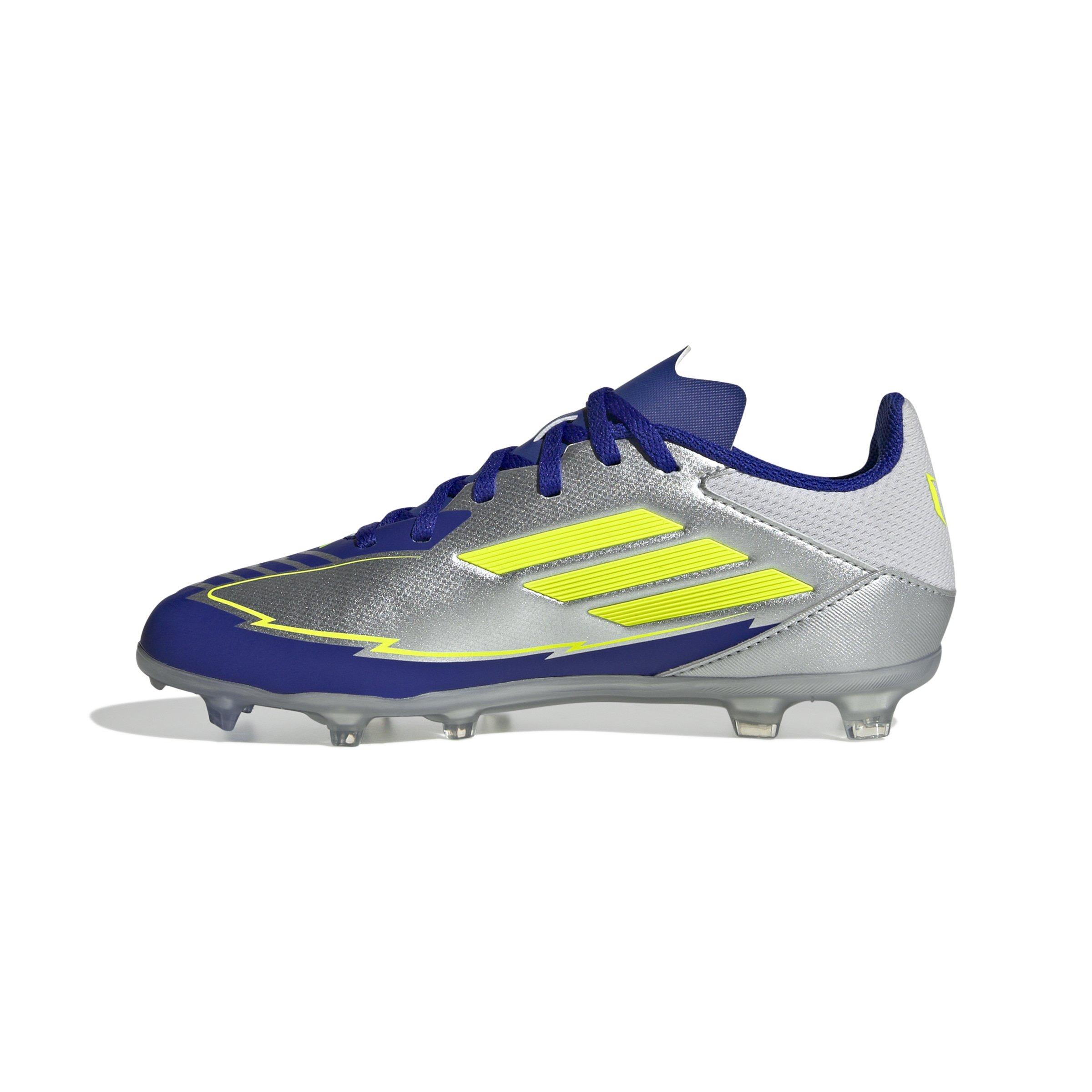 adidas F50 League Messi MG  Grade School Kids' "Silver Metallic/Yellow/Lucid Blue" Soccer Cleat