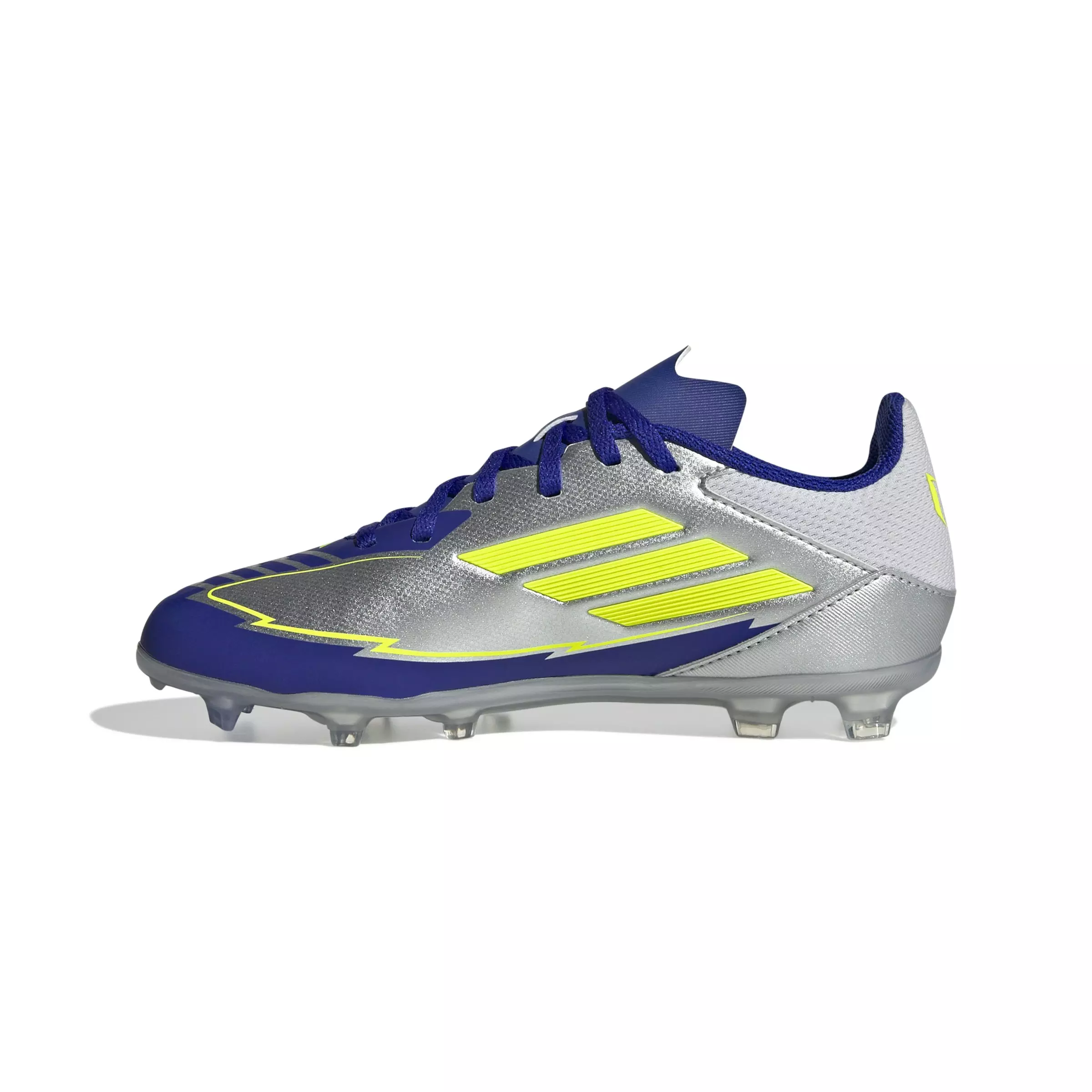 adidas F50 League Messi MG "Silver Metallic/Yellow/Lucid Blue" Grade School Kids' Soccer Cleat - SILVER/YELLOW/BLUE