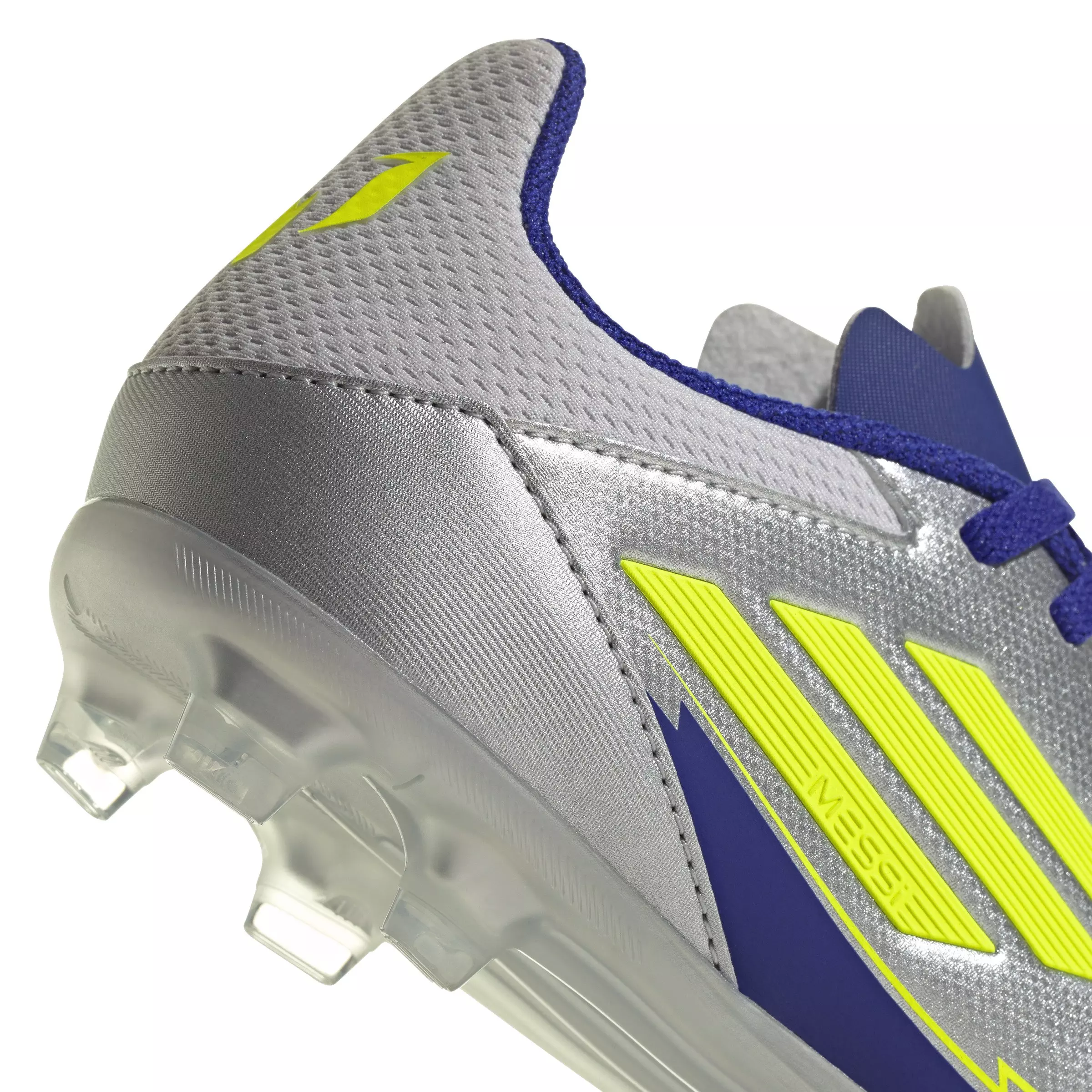 adidas F50 League Messi MG "Silver Metallic/Yellow/Lucid Blue" Grade School Kids' Soccer Cleat - SILVER/YELLOW/BLUE