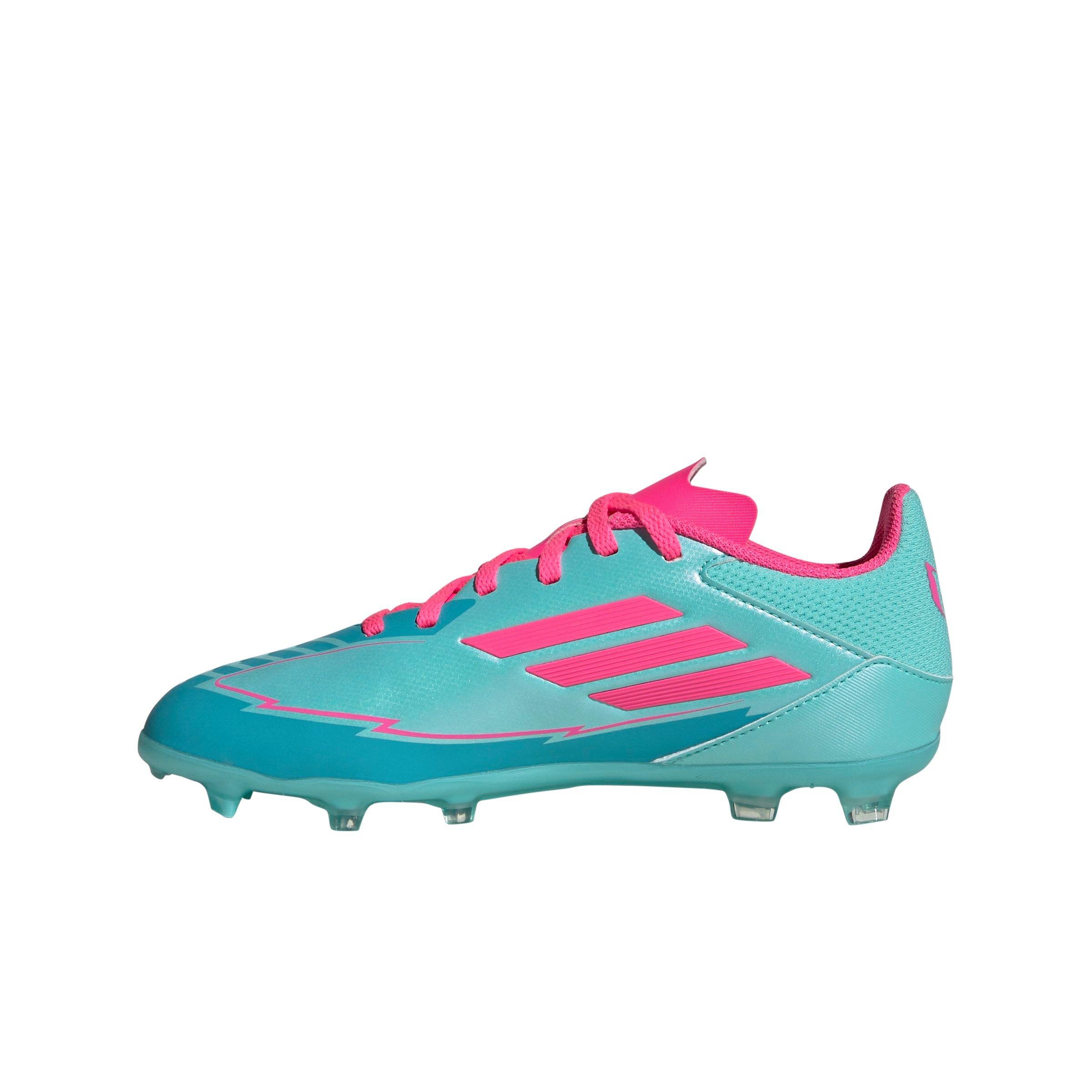 adidas F50 League Messi Firm/MG​ Grade School Kids' "Flash Aqua/Lucid Pink/Lucid Cyan" Soccer Cleat