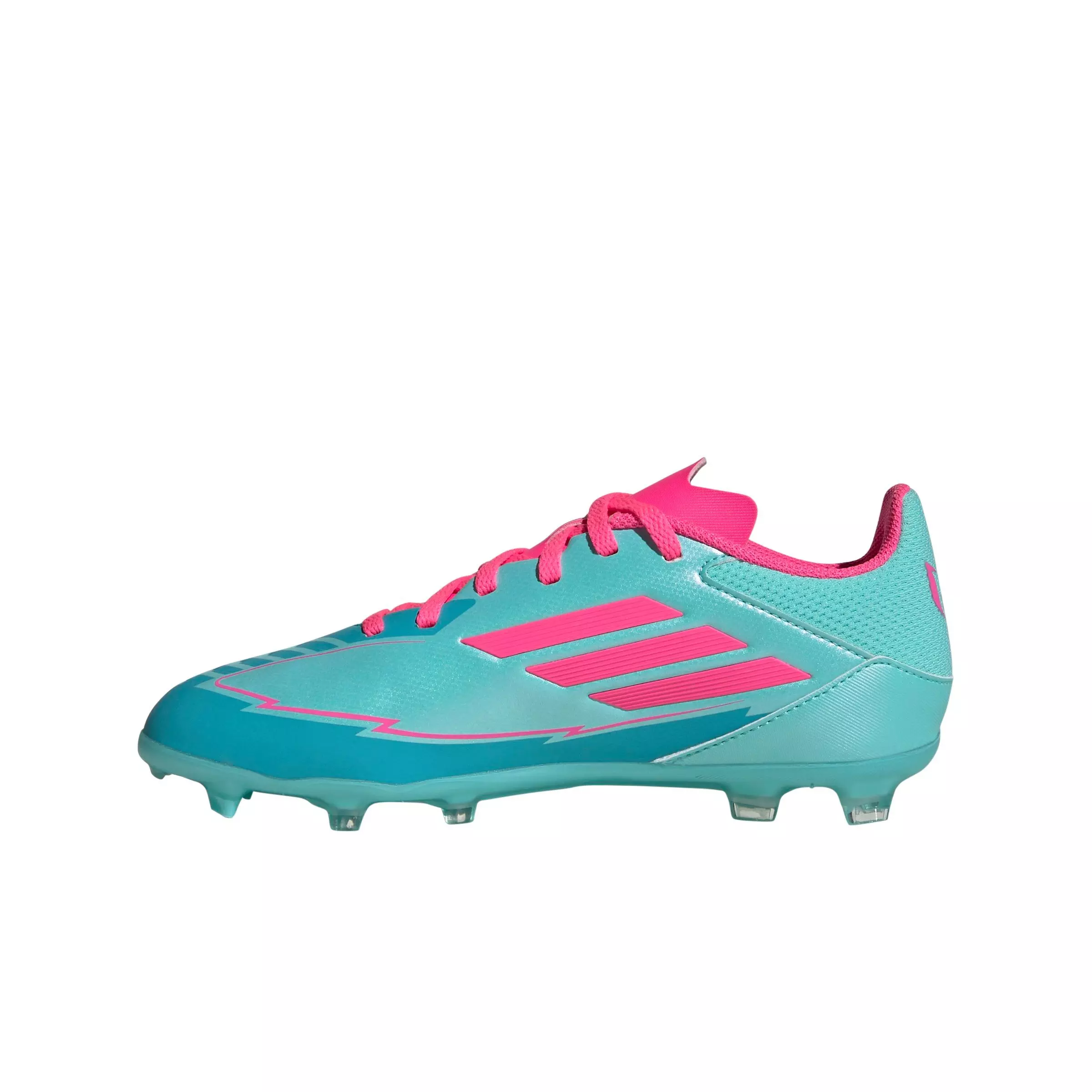 adidas F50 League Messi Firm/MG "Flash Aqua/Lucid Pink/Lucid Cyan" Grade School Kids' Soccer Cleat - AQUA/PINK/CYAN
