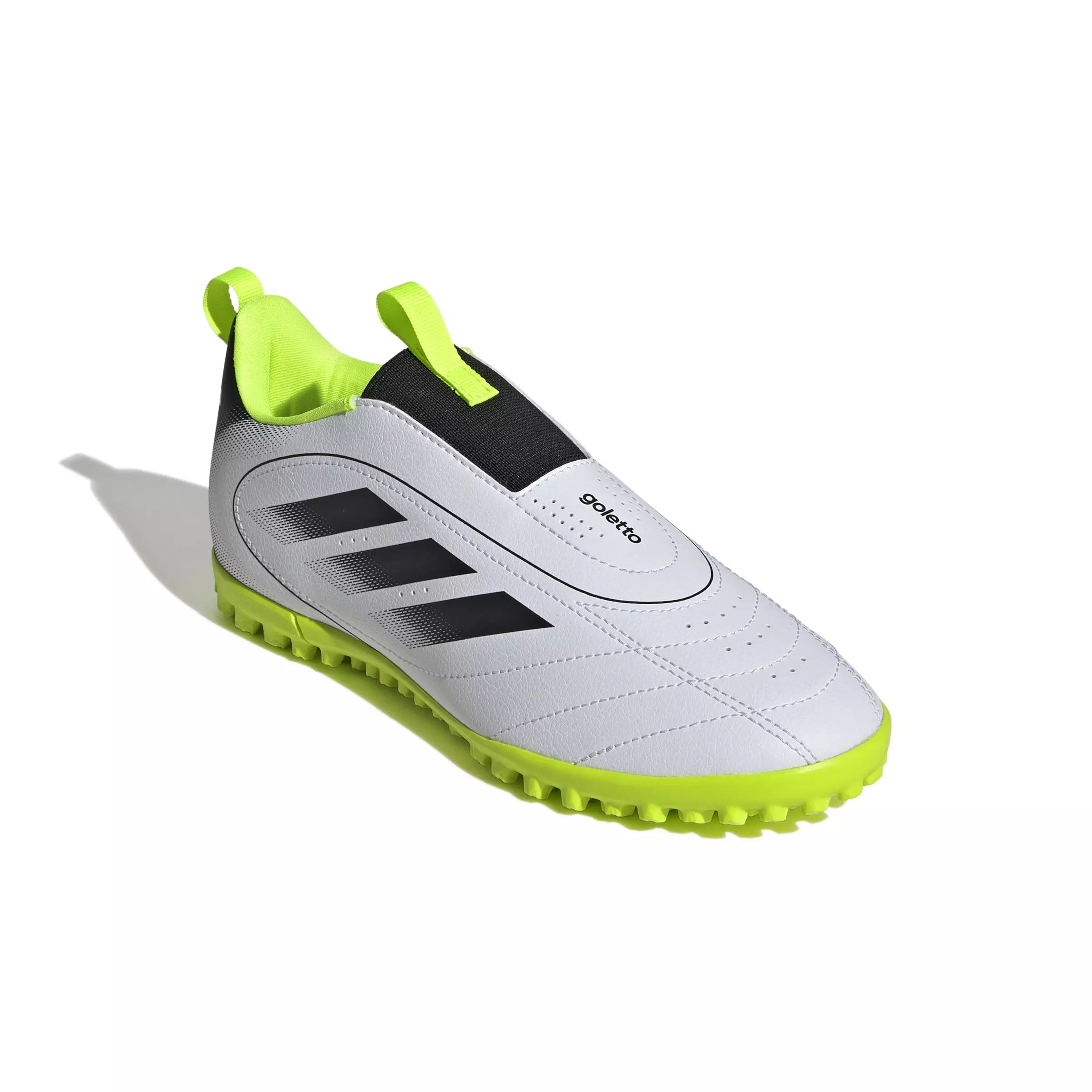 adidas Goletto IX Laceless Turf "Cloud White/Core Black/Lucid Lemon" Grade School Kids' Soccer Cleat - WHITE/BLACK/LEMON