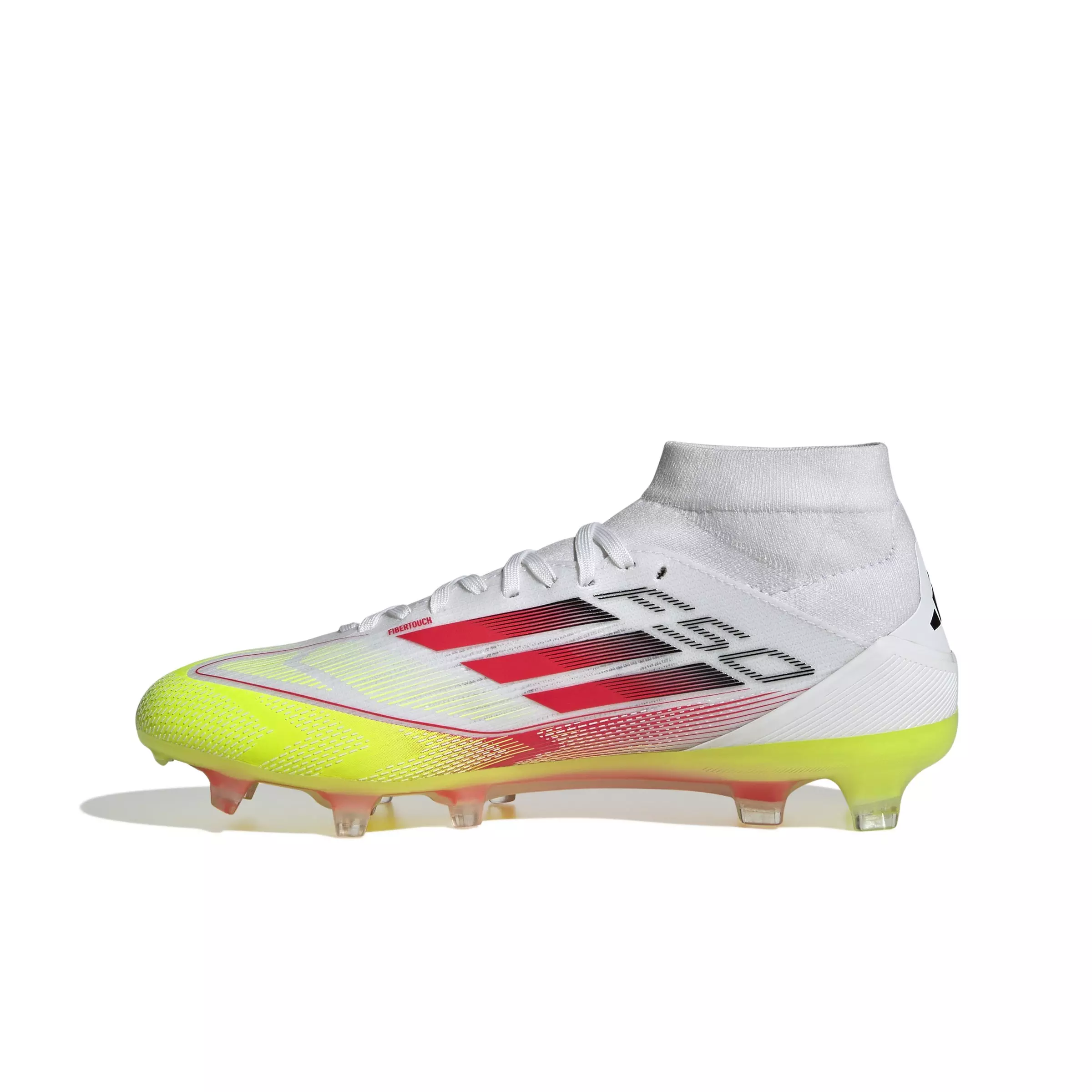 adidas F50 Pro Mid FG "Ftwr White/Lucid Red/Solar Yellow" Women's Soccer Cleat - WHITE/RED/YELLOW