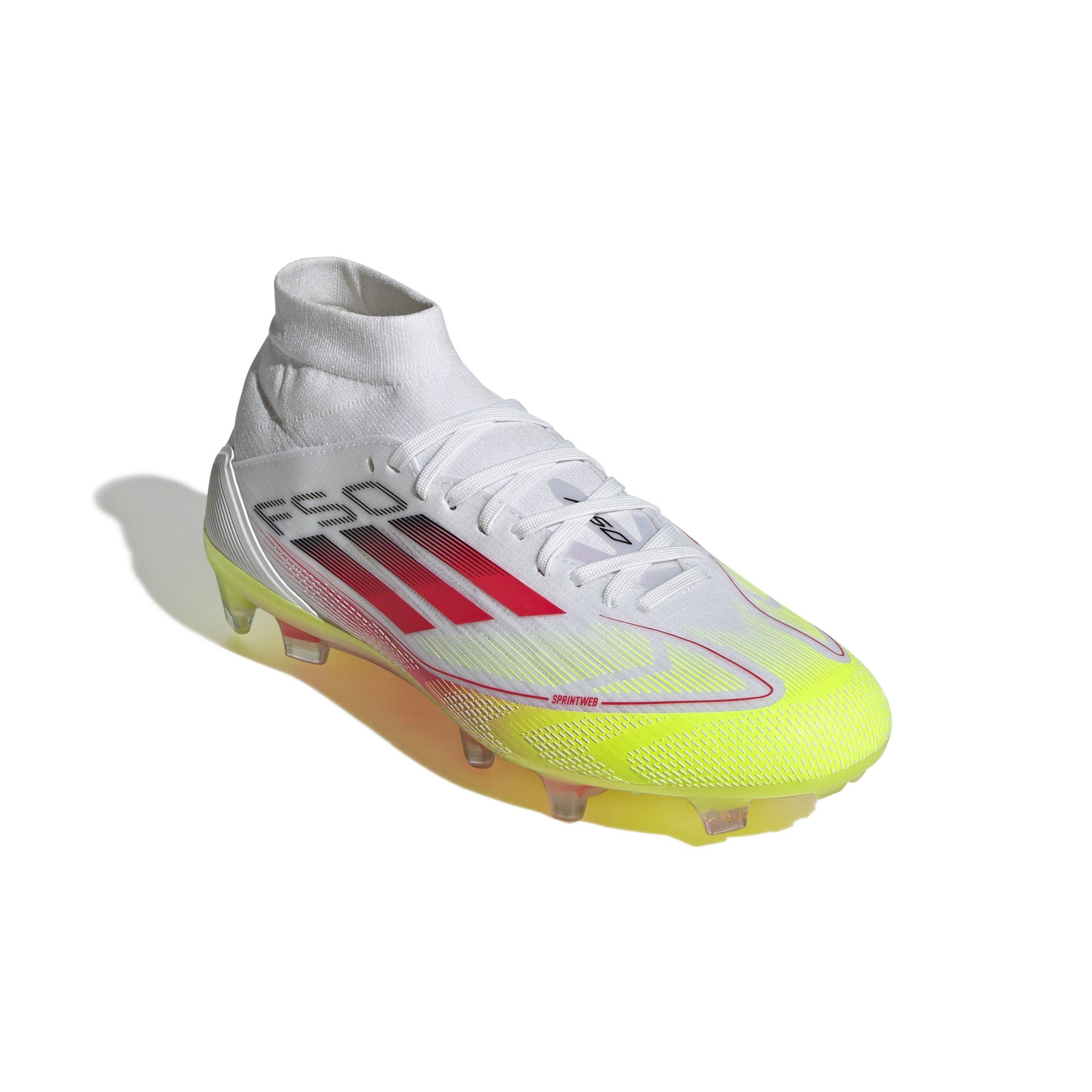 adidas F50 Pro Mid FG "Ftwr White/Lucid Red/Solar Yellow" Women's Soccer Cleat - WHITE/RED/YELLOW Thumbnail View 3
